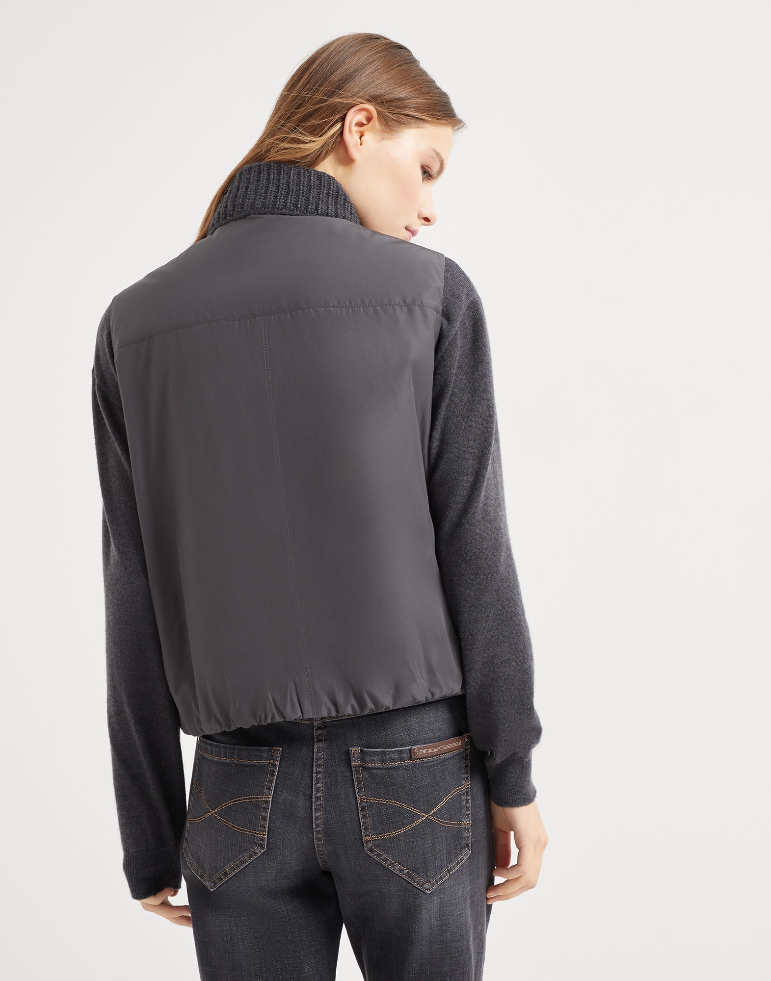 Cashmere Feather yarn reversible knit down vest with monili - 2