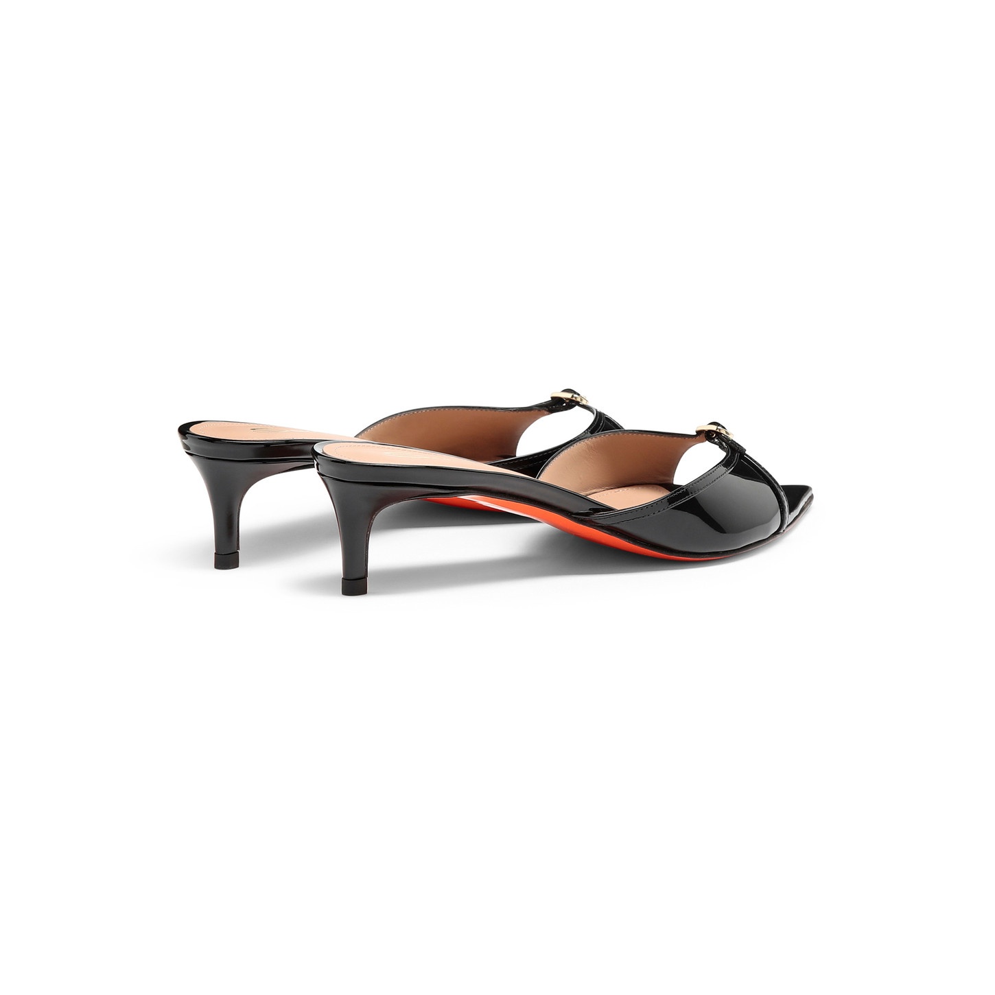 Women's black patent leather mid-heel sandal - 4