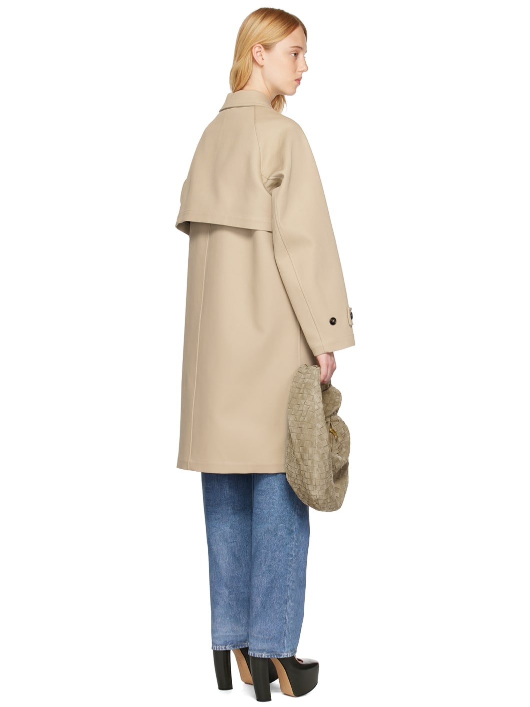 Beige Spread Collar Coat - 3