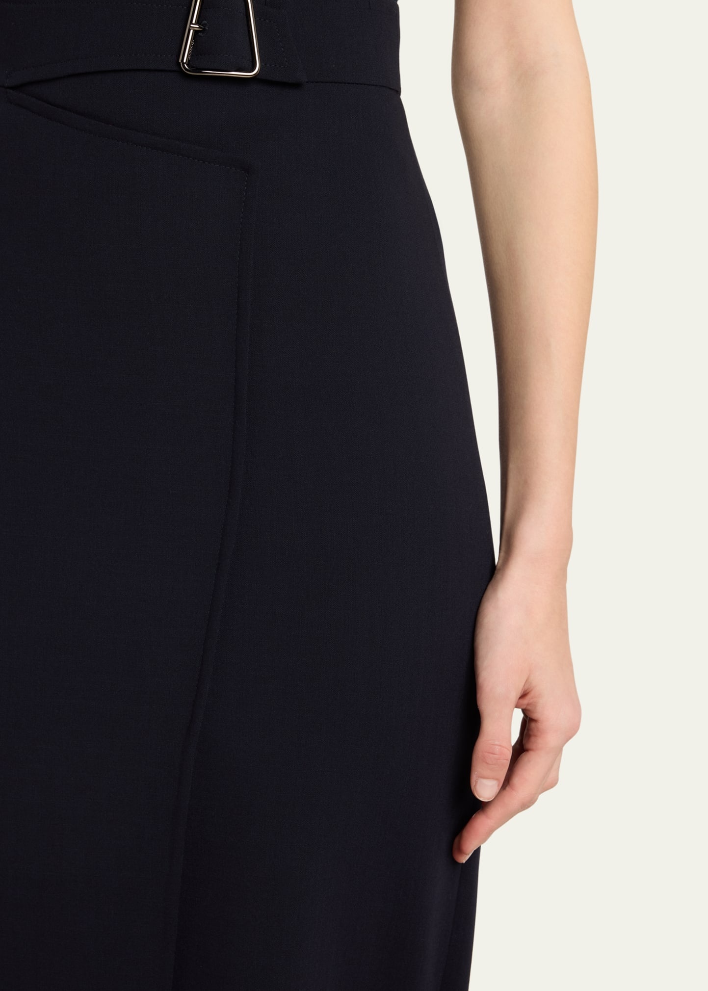 Trapezoid Buckle Wrapped Wool Pencil Skirt - 5