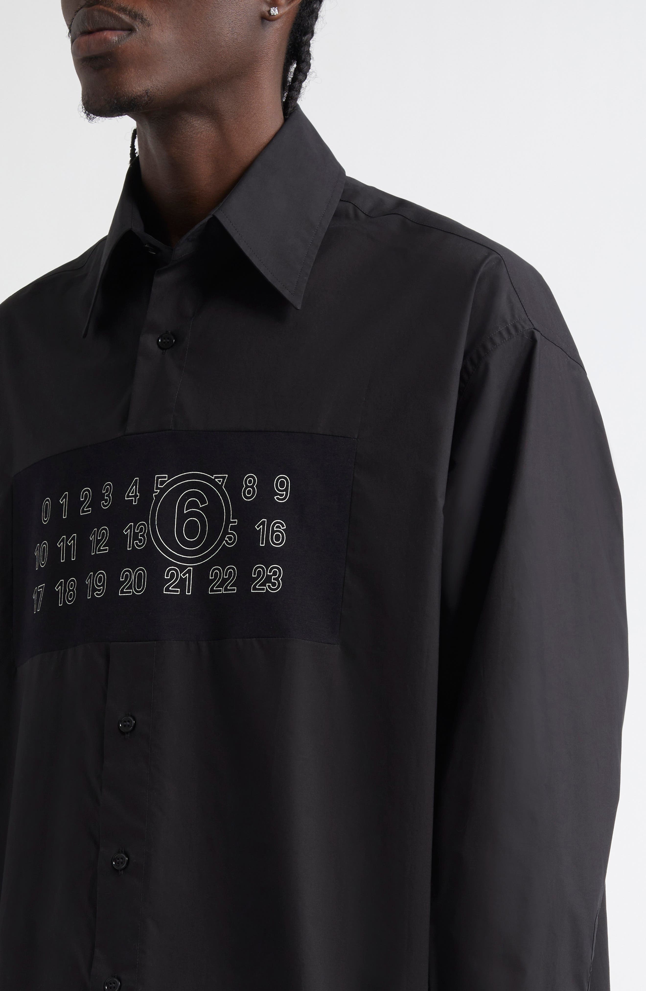 MM6 Maison Margiela Numeric Motif Button-Up Shirt in Black at Nordstrom - 4