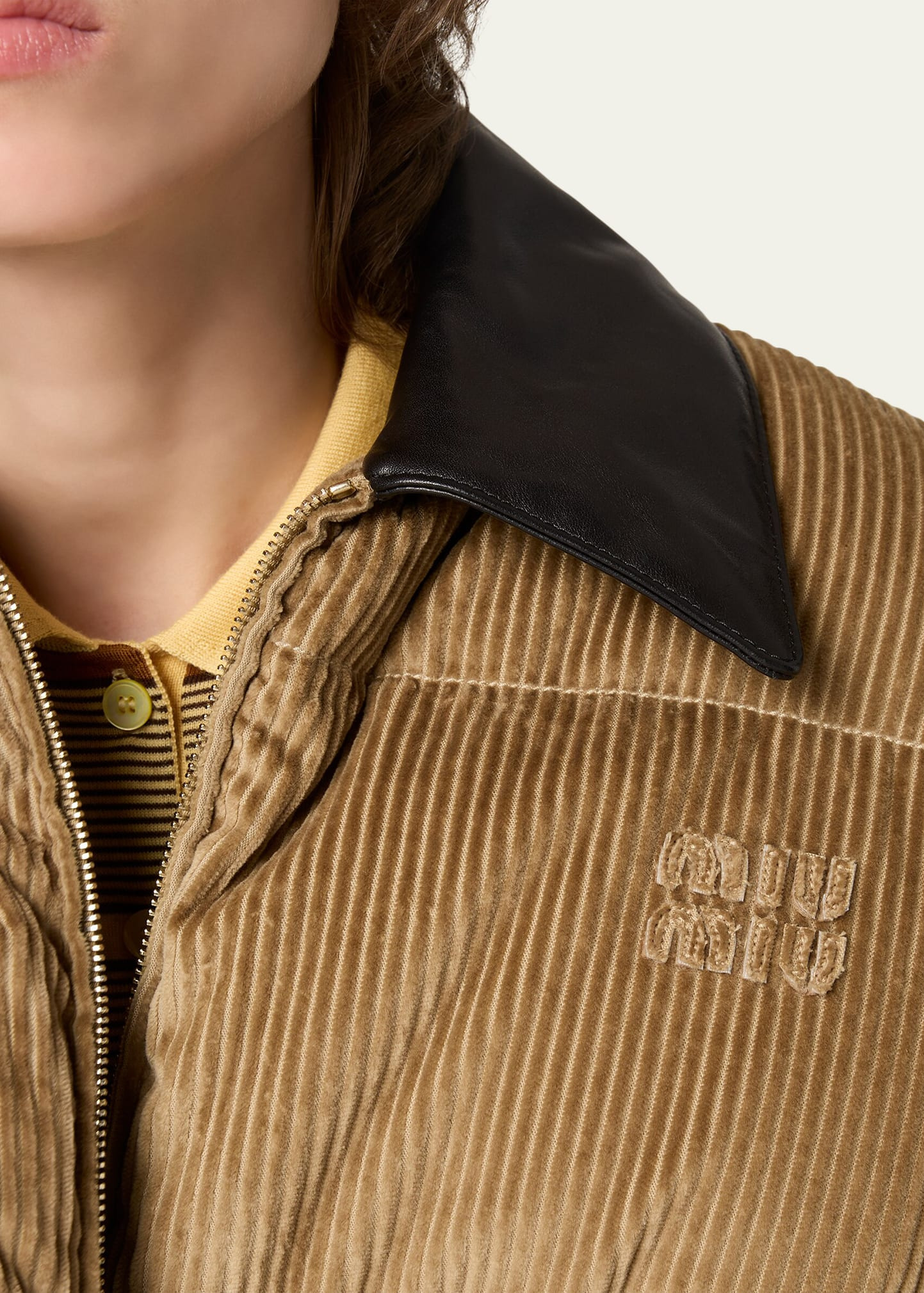 Leather-Collar Corduroy Puffer Jacket - 4