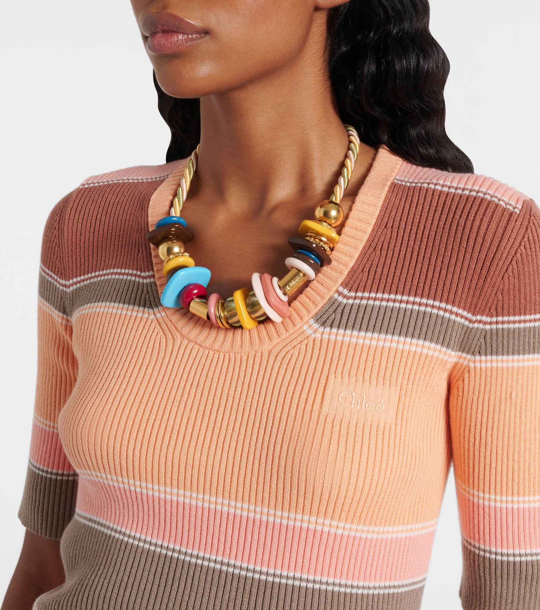 Striped ribbed-knit cotton top - 4