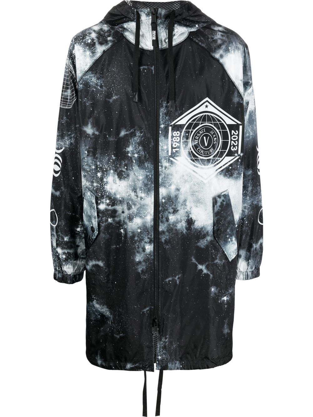 logo-print galaxy-patterned zip-up coat - 1