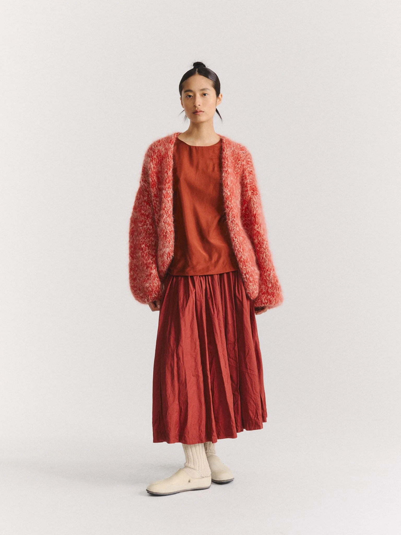SHORT CARDIGAN - MOHAIR - ECRU/CORAIL - 1