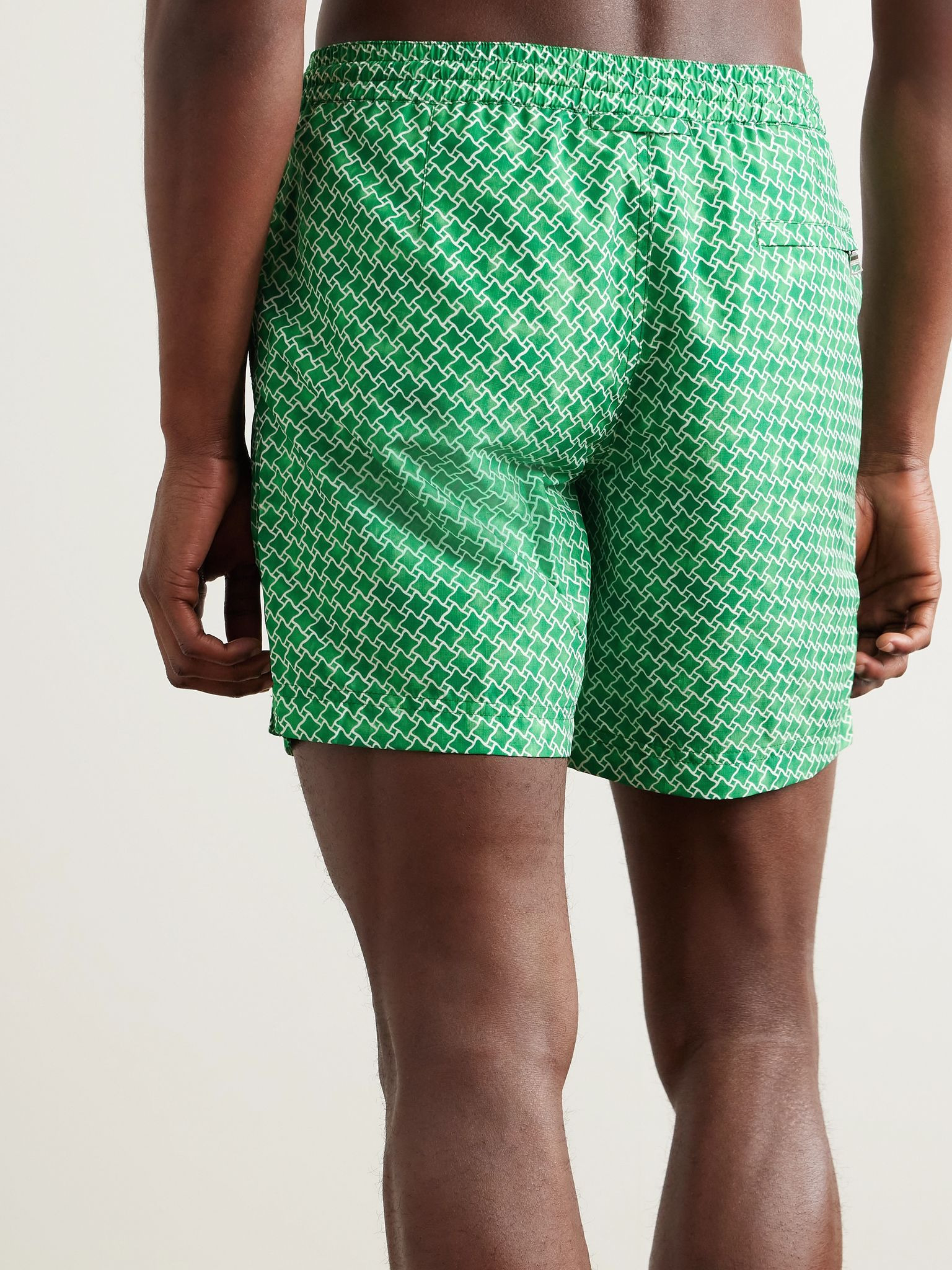 Standard Slim-Fit Straight-Leg Mid-Length Printed Swim Shorts Green - 3