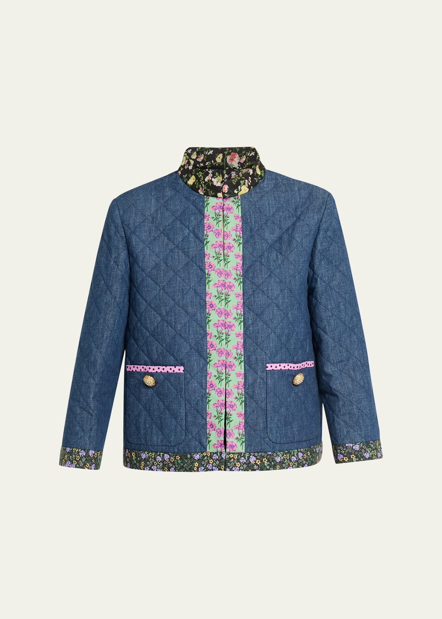 Open-Front Quilted Chambray Jacket - 1