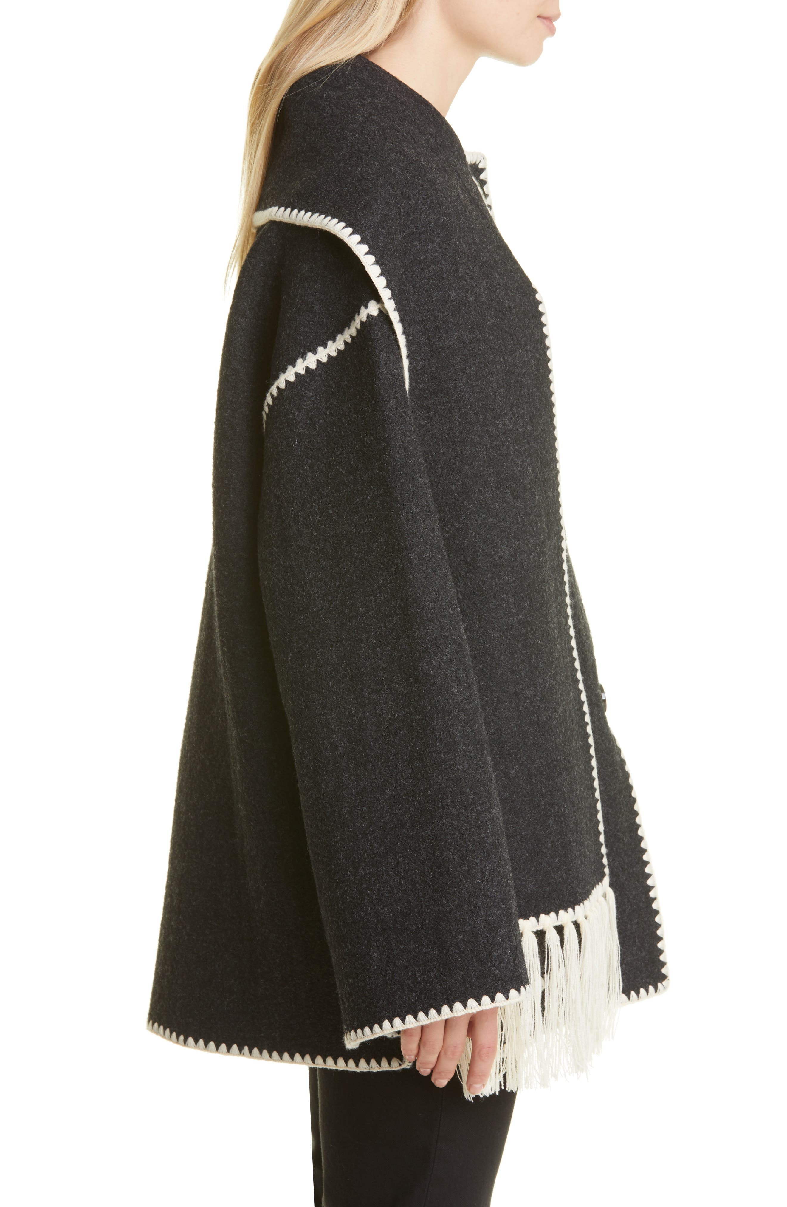 TOTEME Chain Stitch Wool Blend Scarf Jacket in Dark Grey Melange at Nordstrom - 3