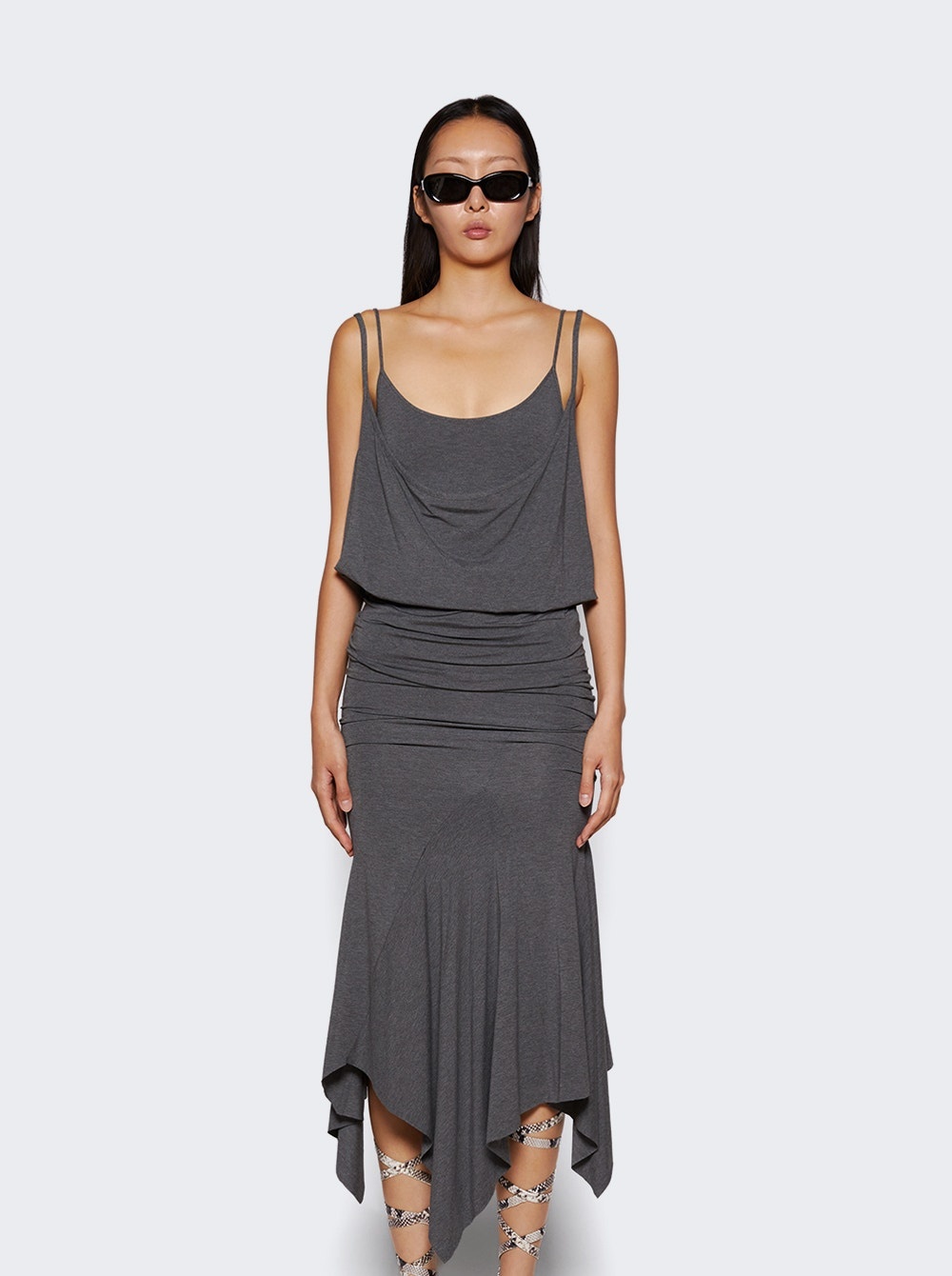 Asymmetric Midi Dress Dark Grey - 3