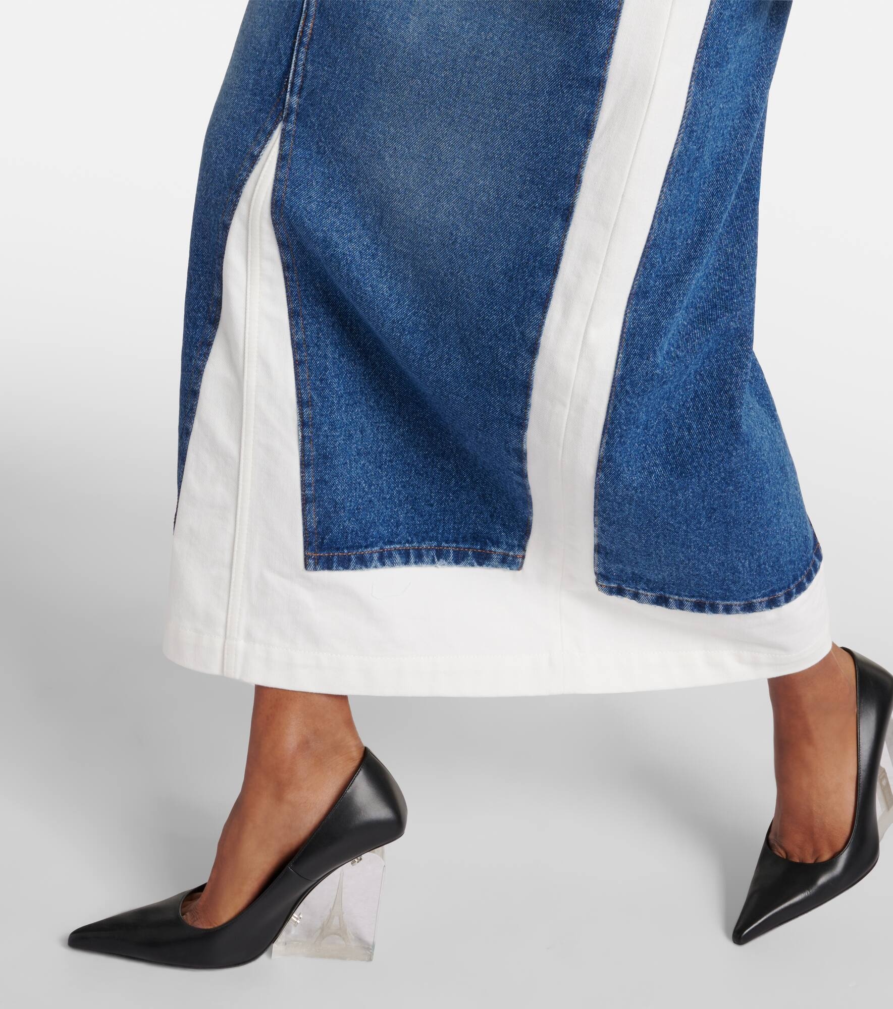 Denim and cotton maxi skirt - 5
