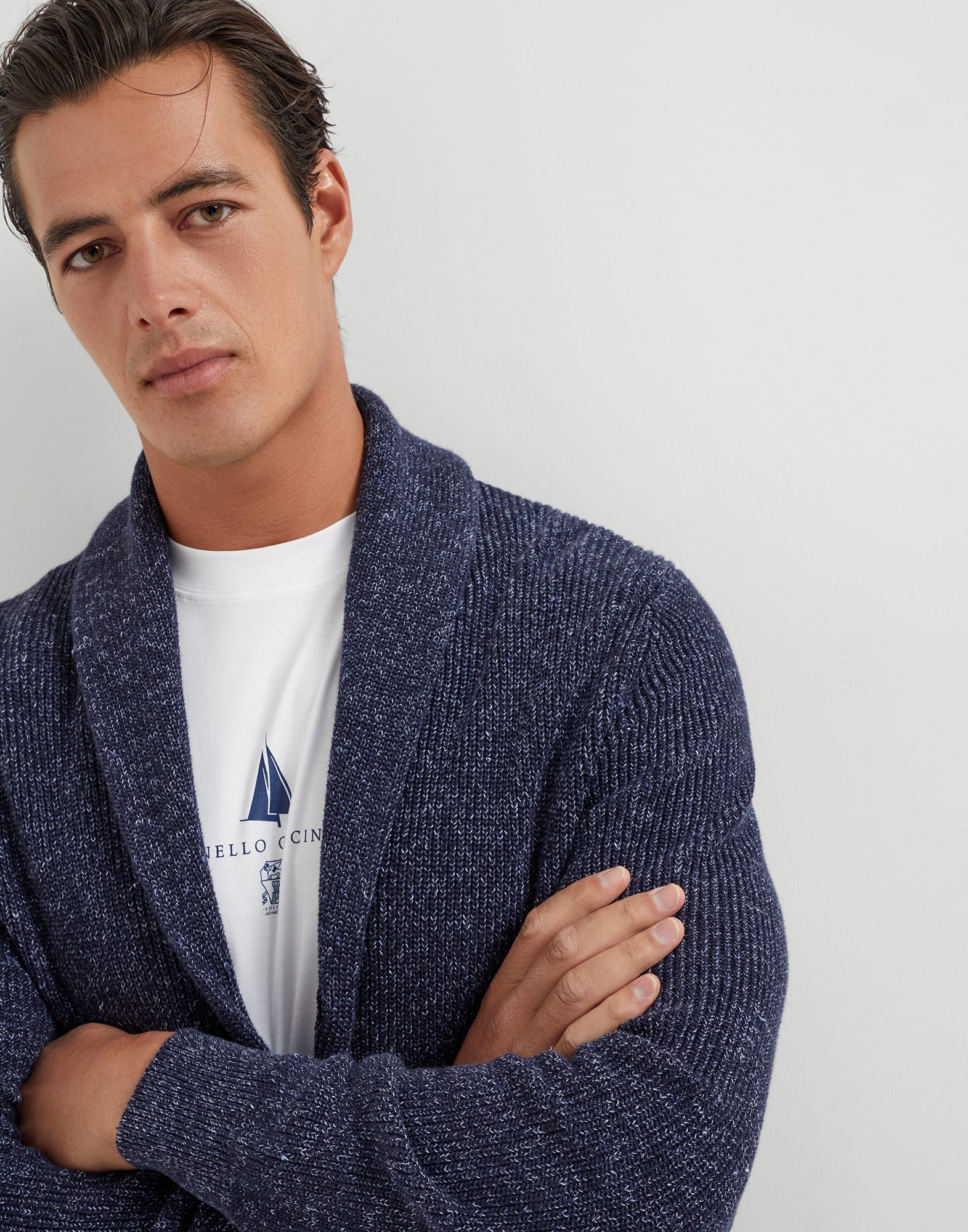 Cotton and linen half English rib chiné cardigan - 3