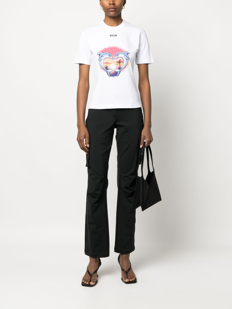MSGM dolphin-print cotton T-shirt outlook