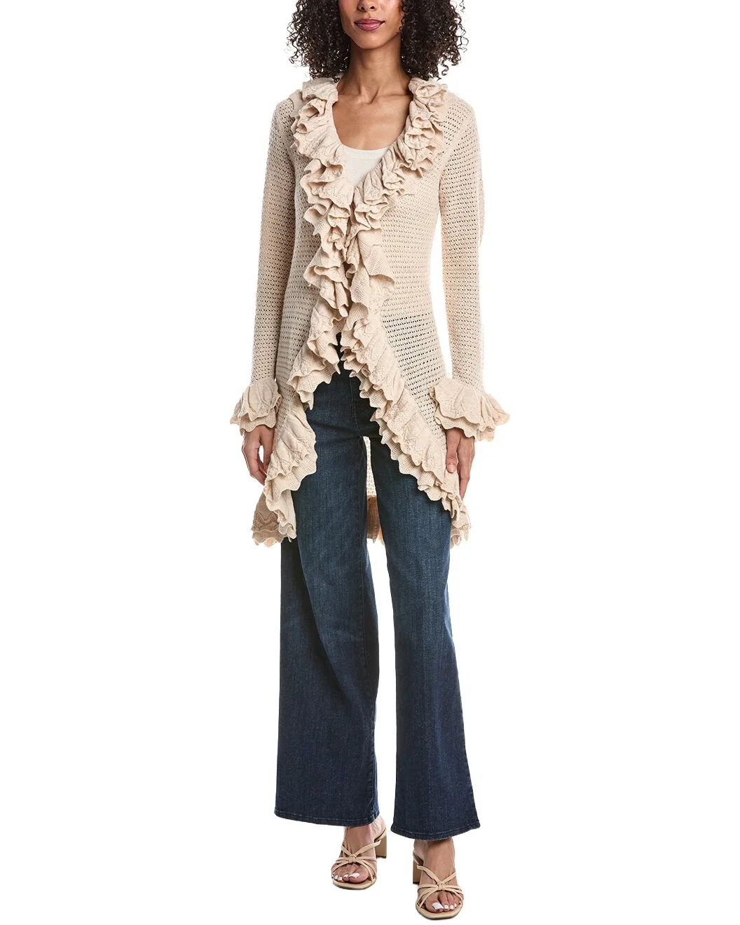 alice + olivia Yara Ruffle Wool Cardigan - 1