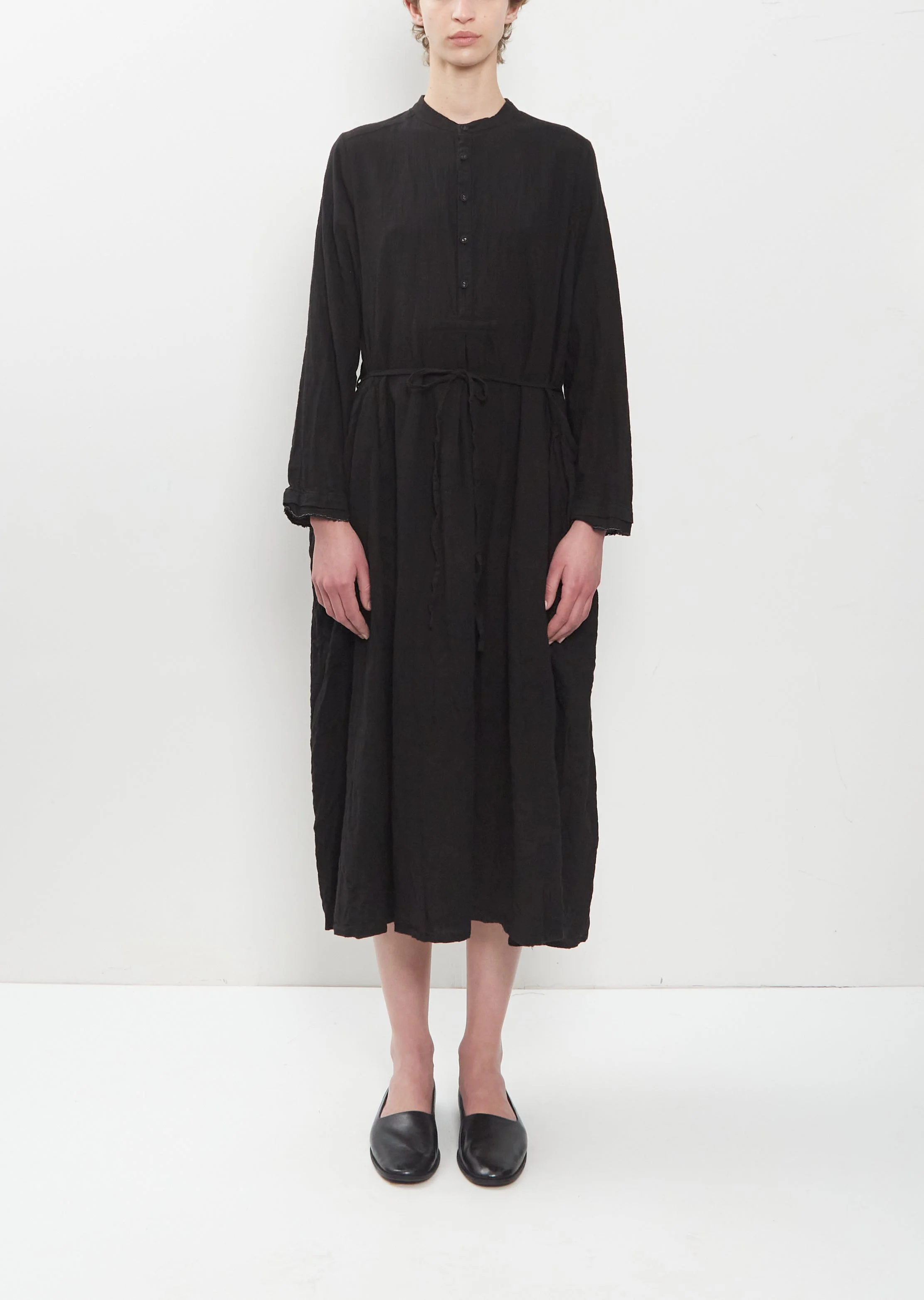 Brushed Cotton Crinkle Dress — Black - 1
