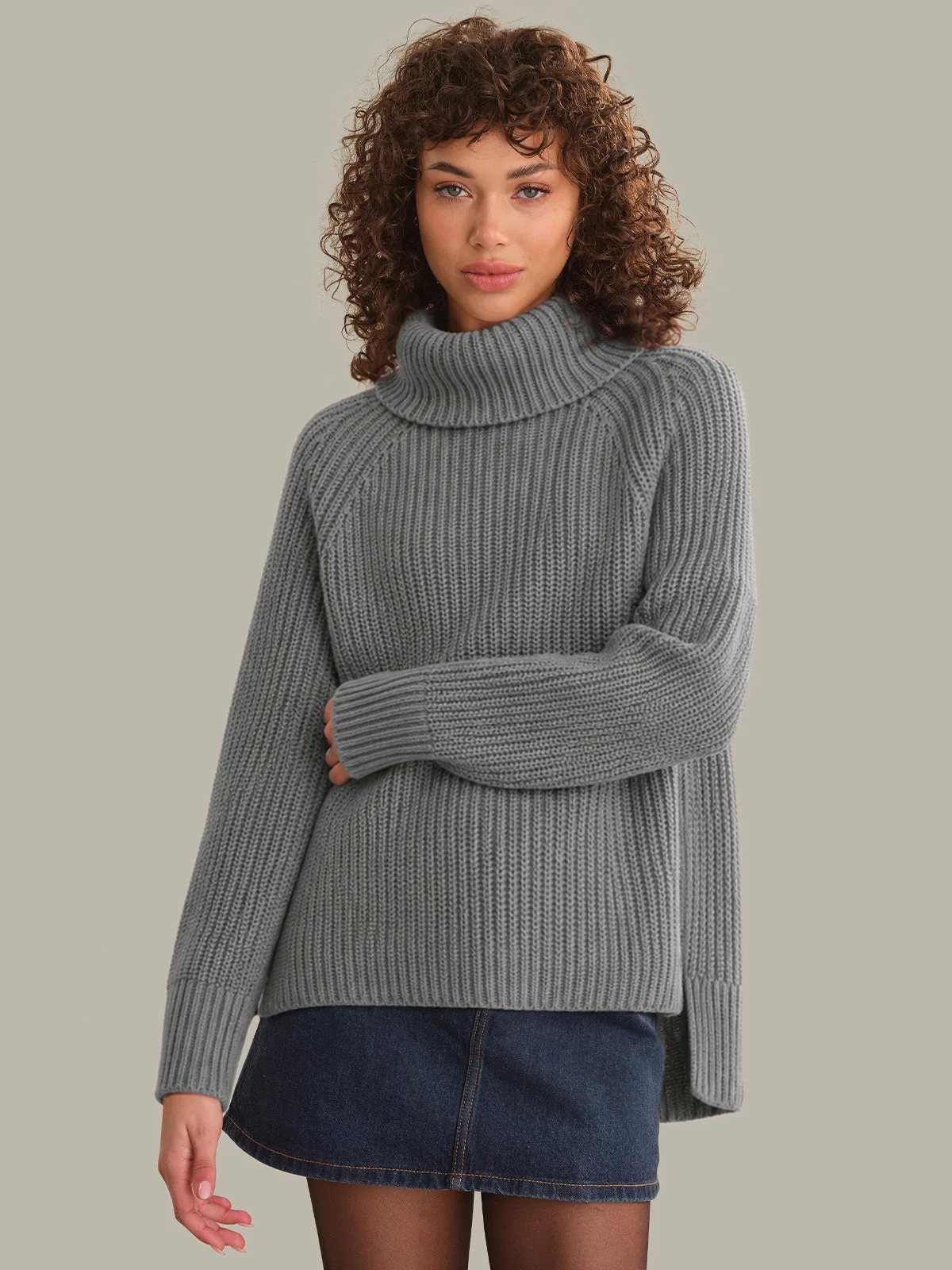 Stella: Cotton Shaker Stitch Turtleneck Sweater - 1