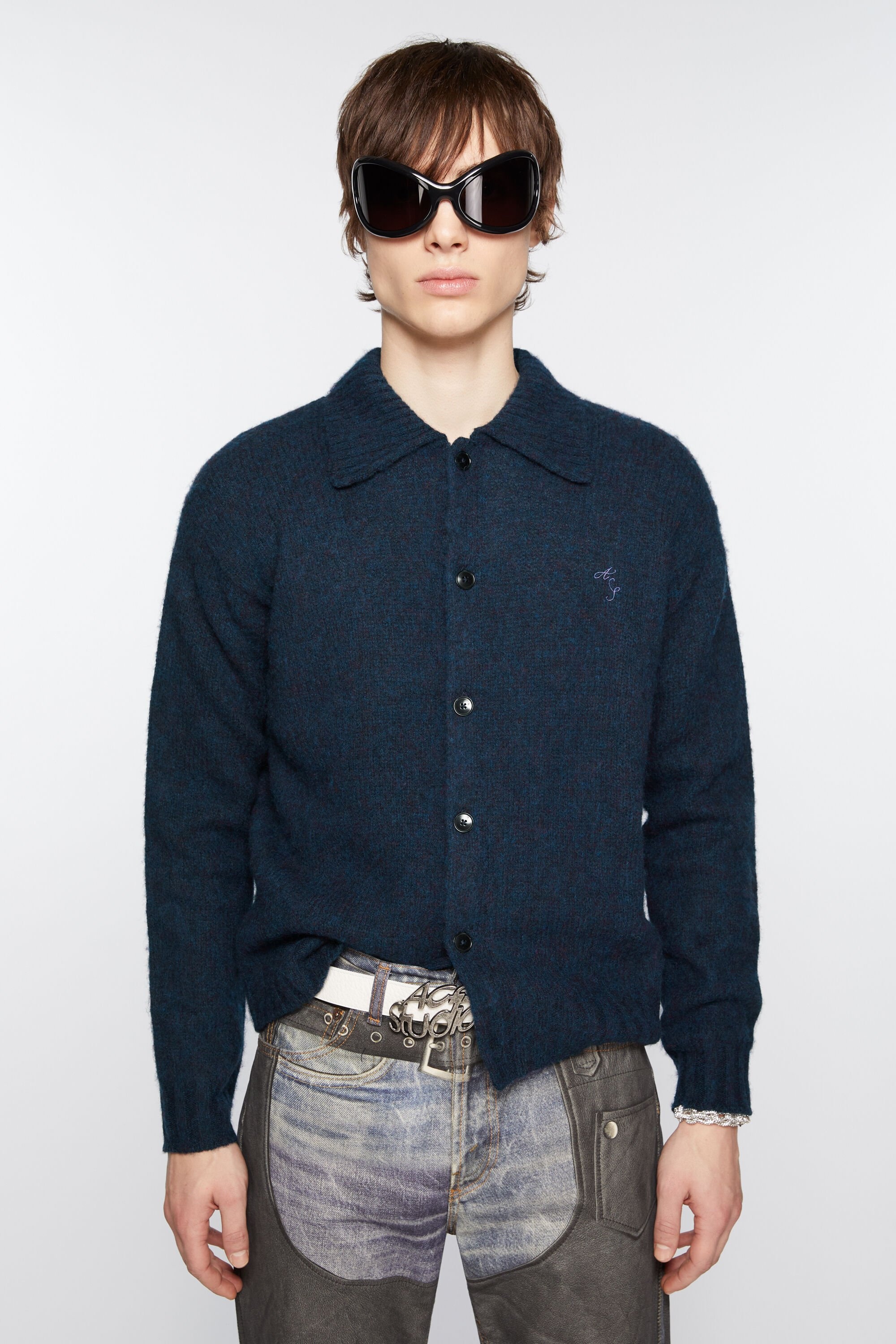 Polo wool cardigan - Deep blue melange - 2