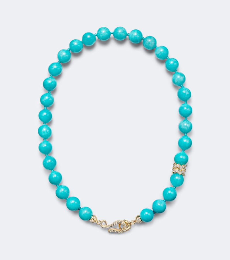 18kt gold necklace with amazonites and diamonds 1