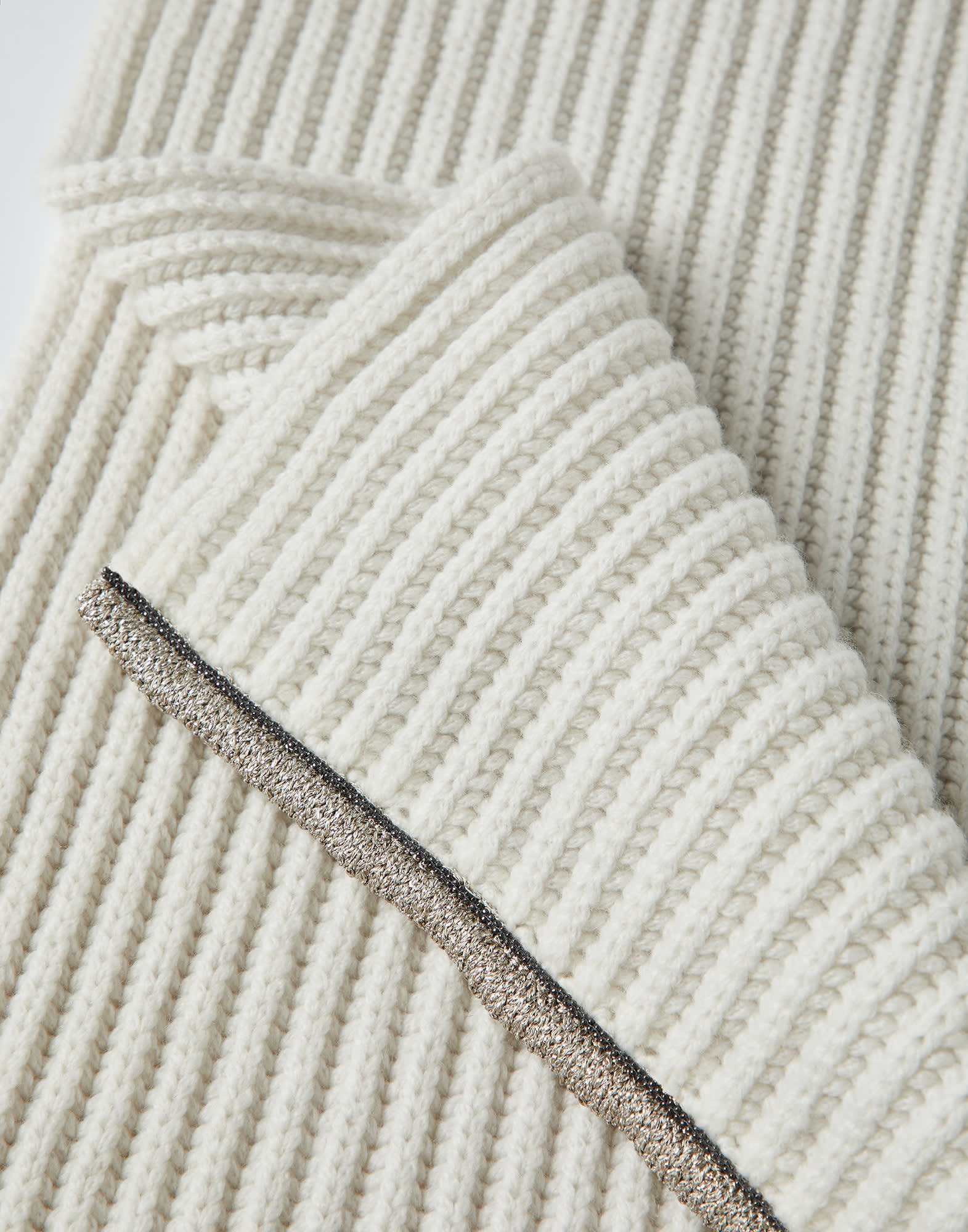 English rib knit scarf in cashmere feather yarn with sparkling trim and monili - 3