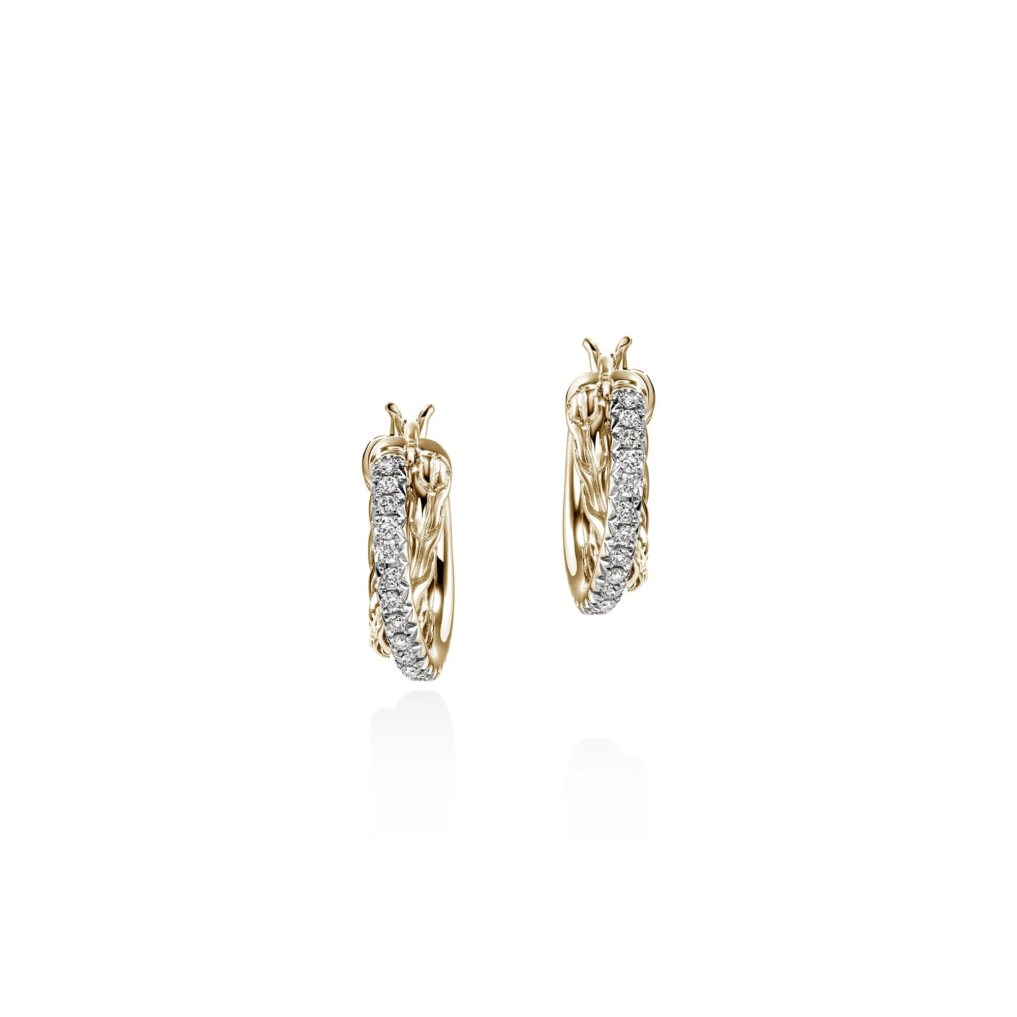 JH Essential Pavé Crossover Hoop Earring, Gold, Diamonds, 15MM - 1