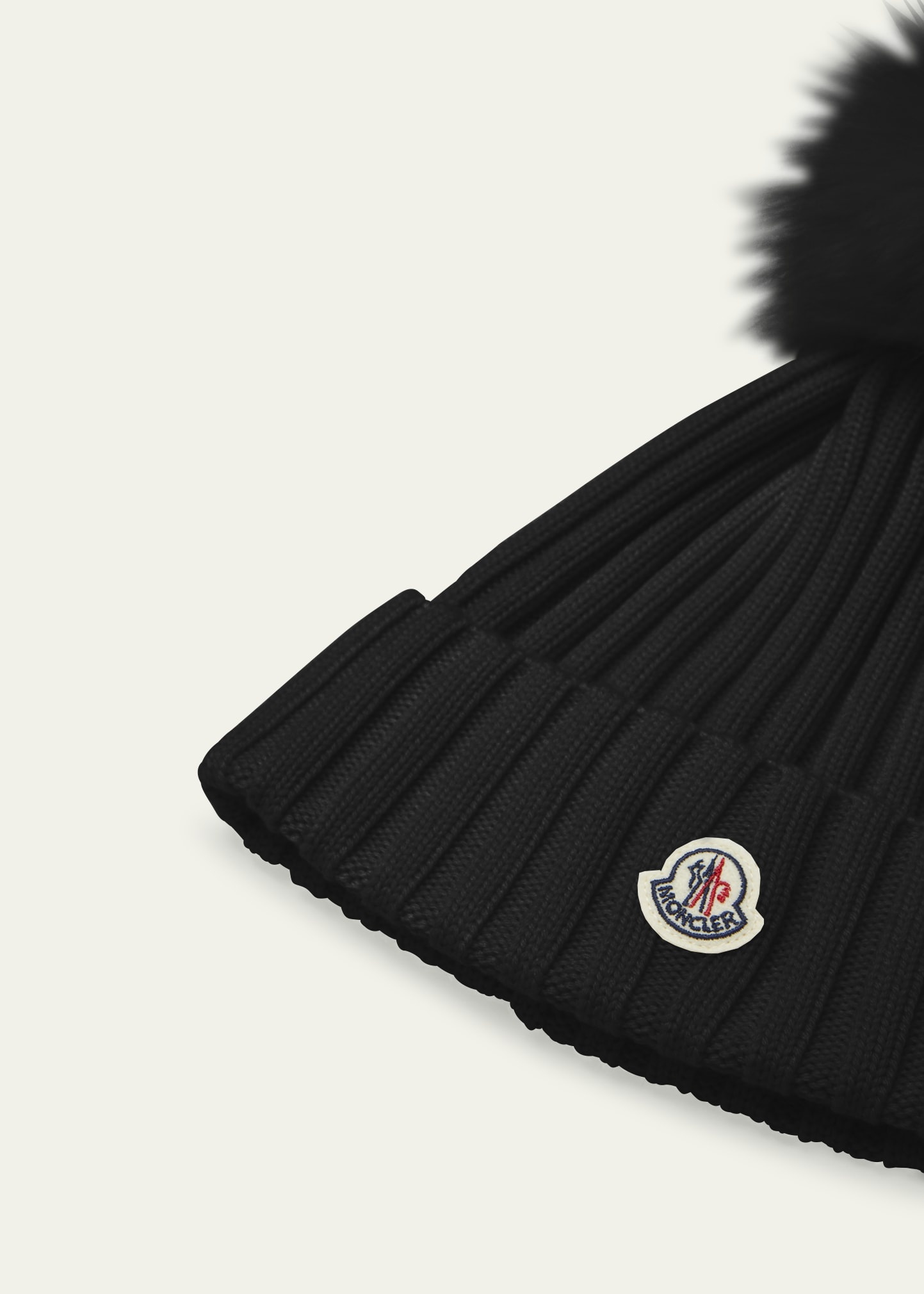 Ribbed Logo Beanie with Faux Fur Pom - 2