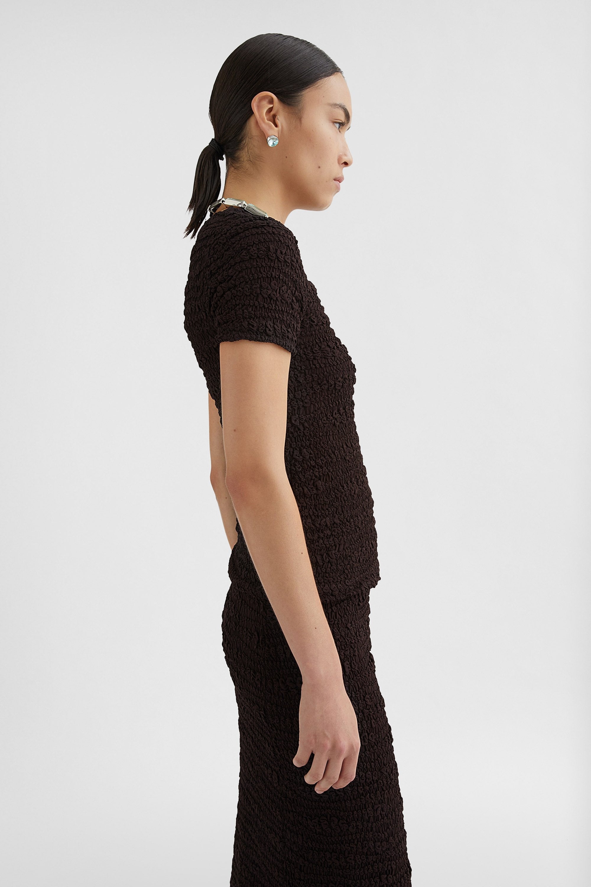 Crew Neck T-Shirt Chocolate Brown - 3