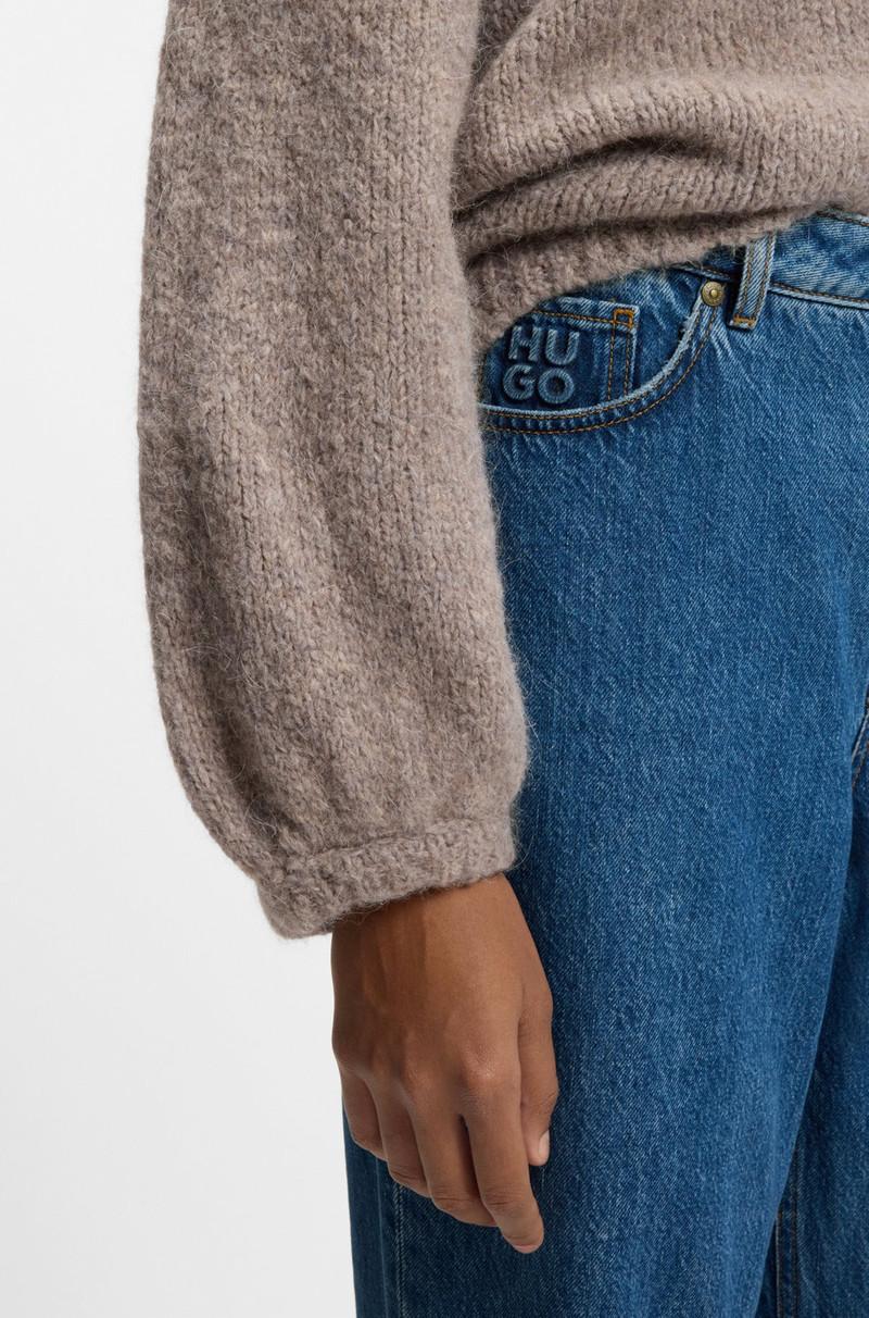 WIDE-LEG JEANS IN BLUE DENIM WITH STACKED LOGO 5