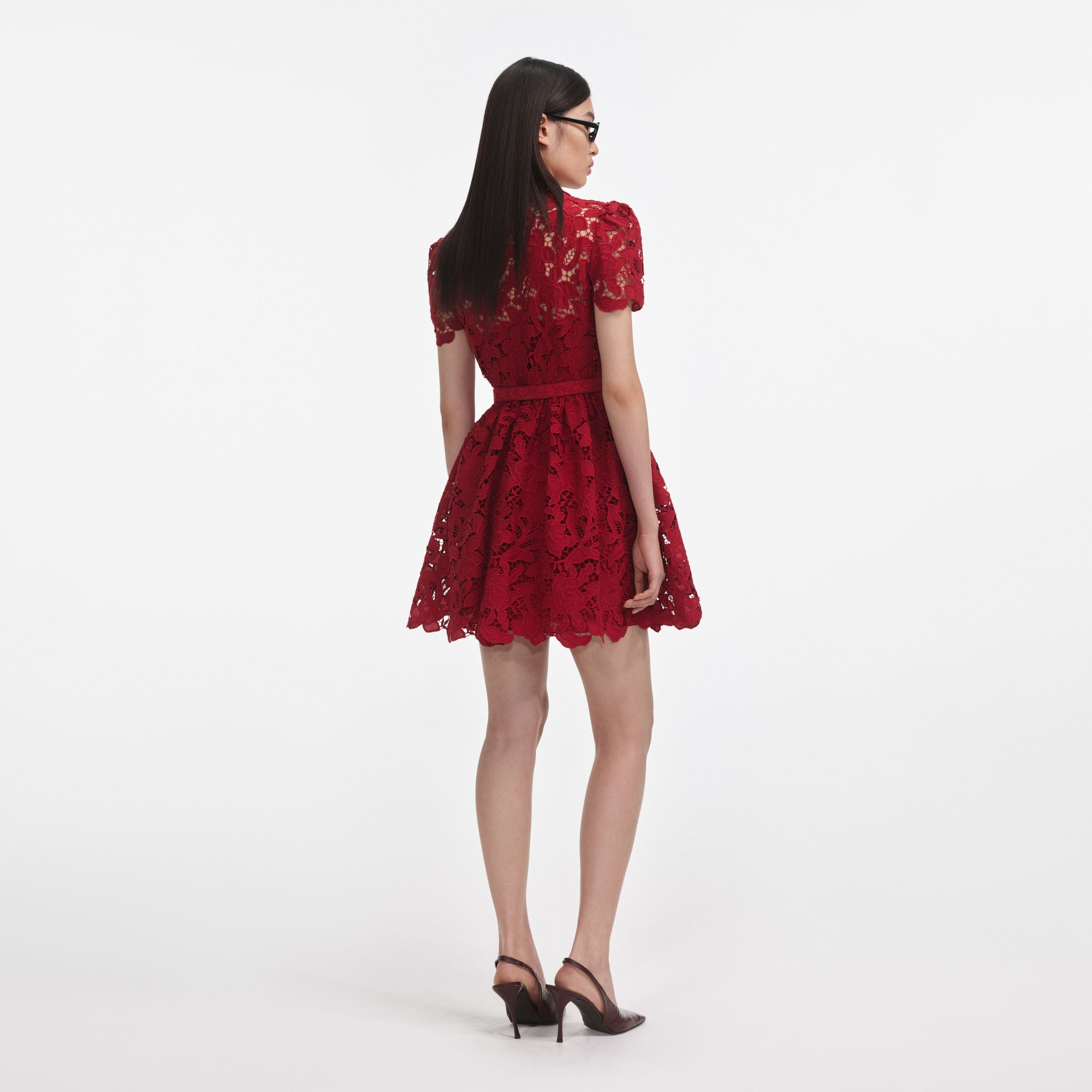 Burgundy Lace Collared Mini Dress - 3