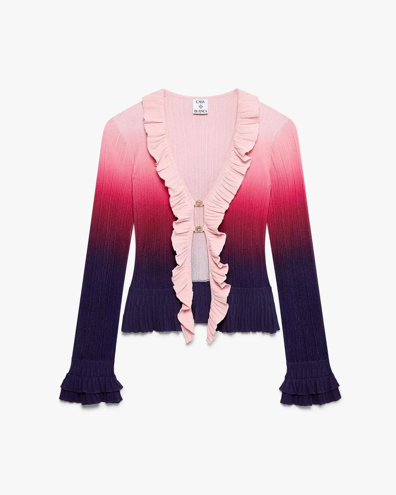 Pink Gradient Ruffle Long Sleeve Top | Casablanca Paris - 1