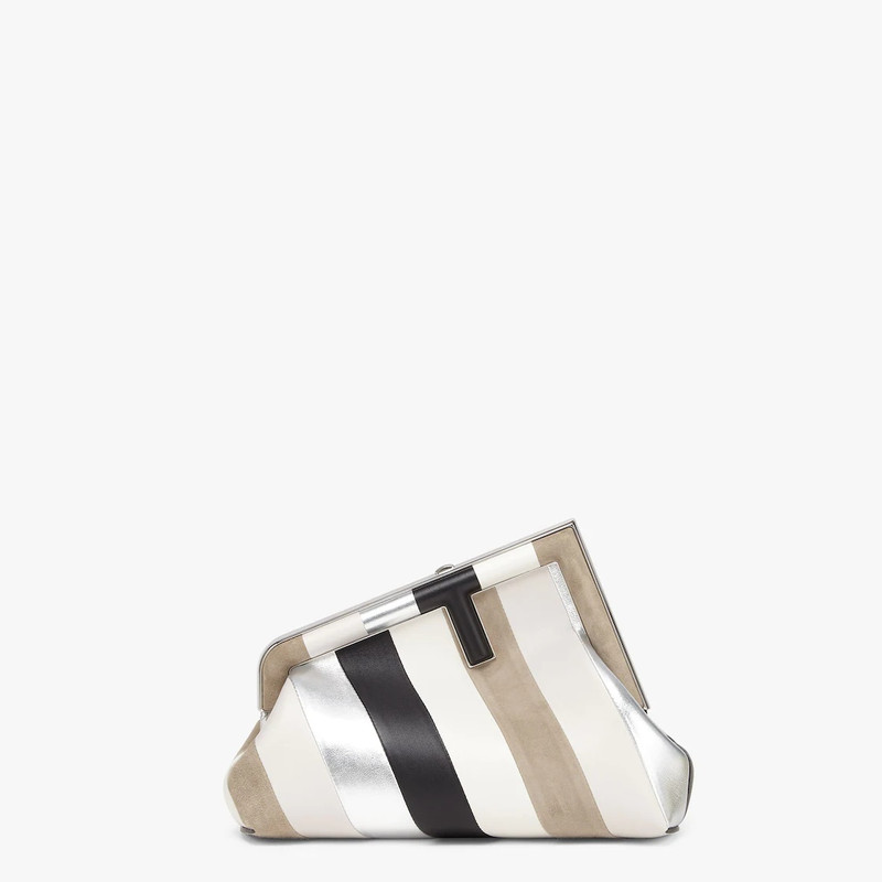 Small Fendi First bag produced by inlaying leather, laminated leather and suede by hand to create a  1