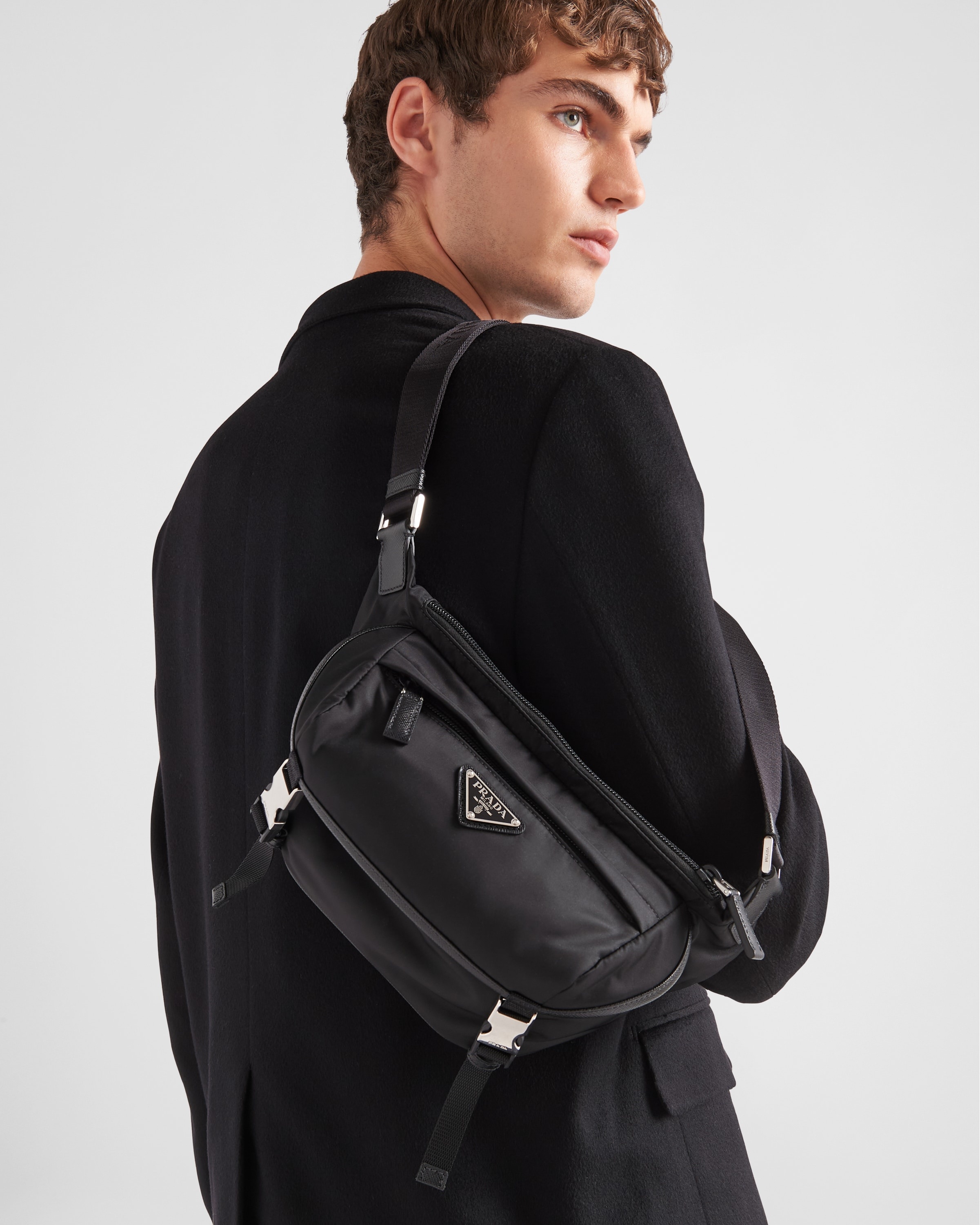 Re-Nylon and Saffiano leather shoulder bag