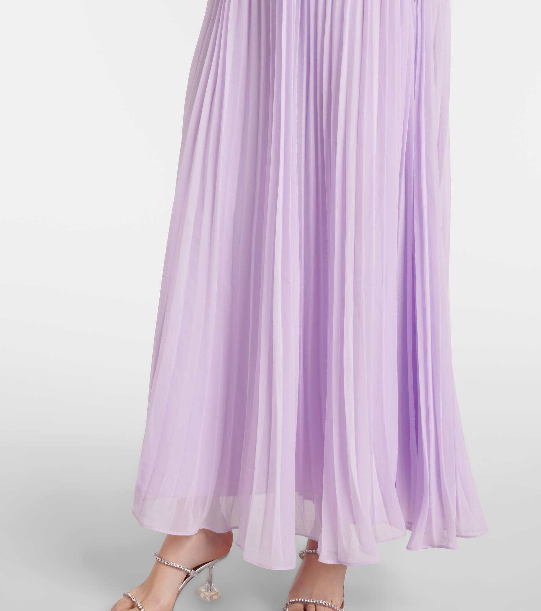 Feather-trimmed plissé chiffon midi dress - 6