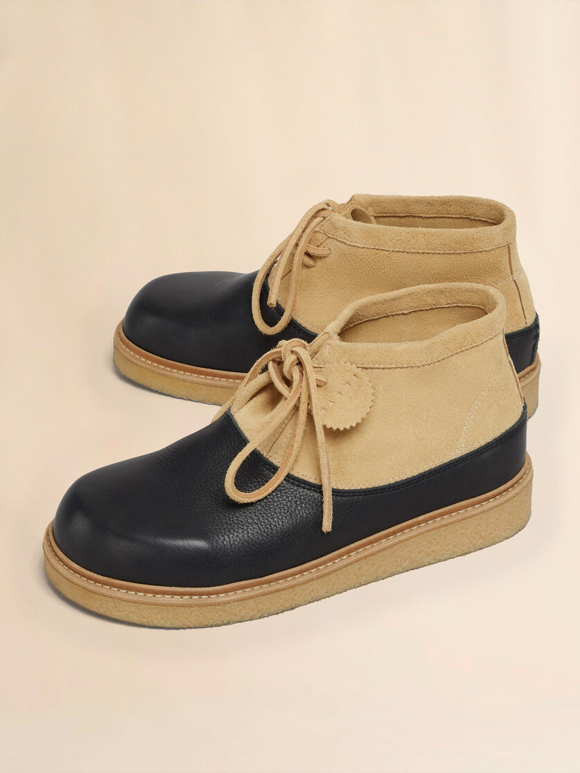 BLACK AND BEIGE LEATHER DESERT BOOT WITH PARA RUBBER SOLE - 5
