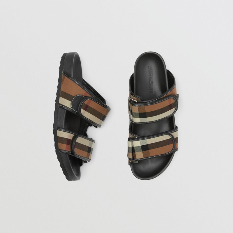 Burberry Check Cotton and Leather Sandals outlook