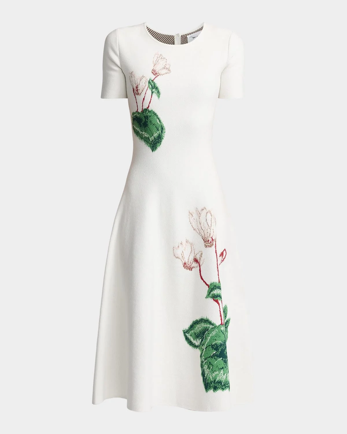 oscar de la renta fit and flare dress Oscar de la Renta Strapless Crystal Eyelet Scallop Midi Cocktail Dress