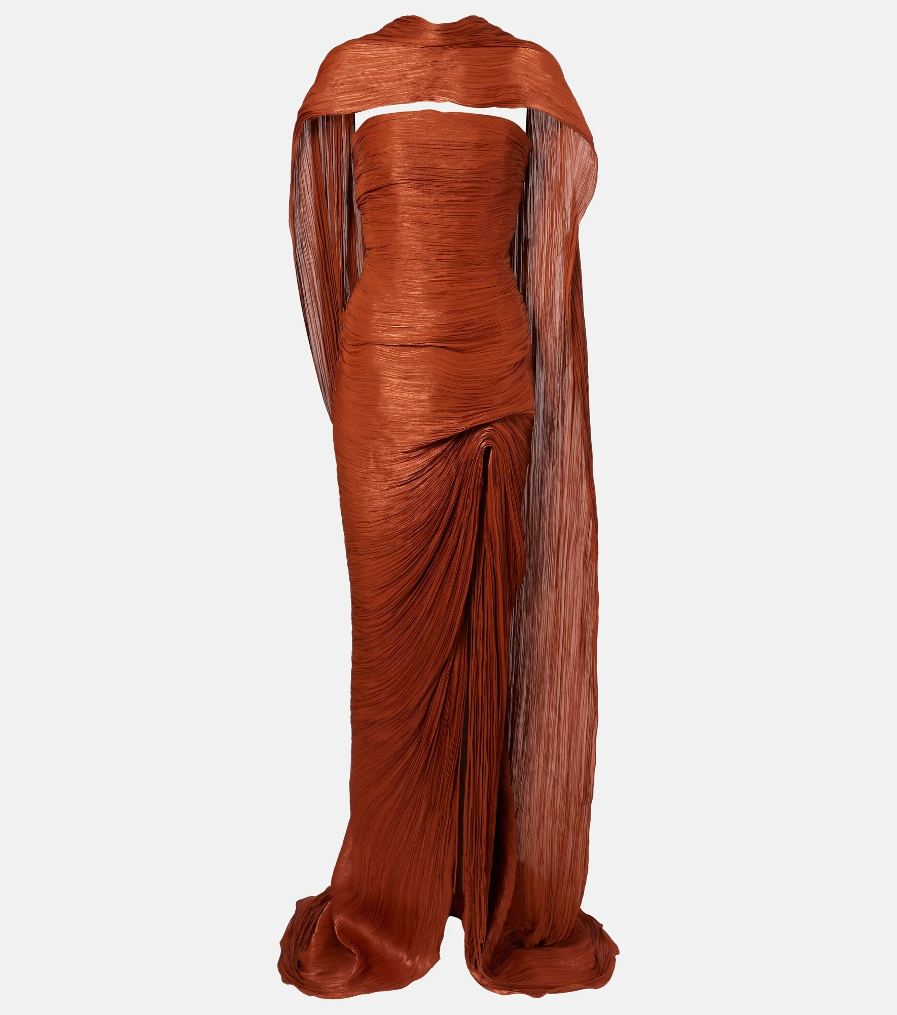 Pleated taffeta bustier gown and scarf set - 1