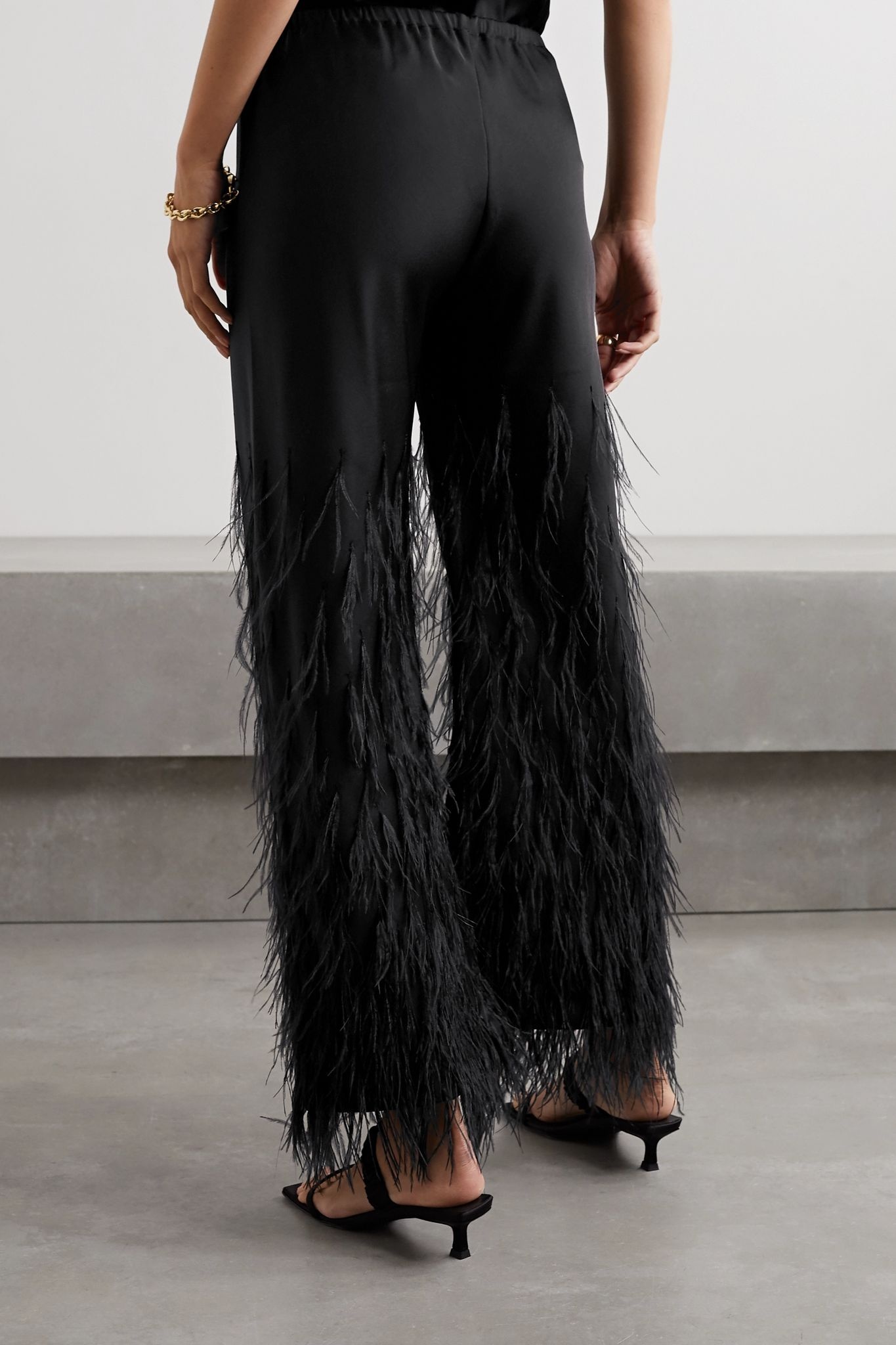 Karis feather-embellished satin-crepe straight-leg pants - 3