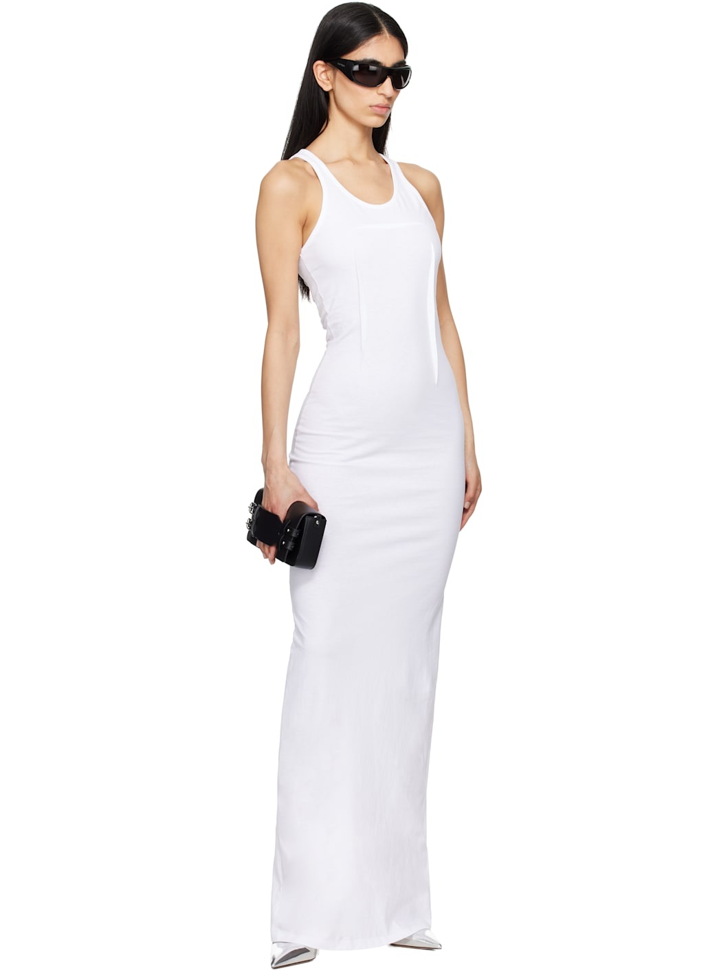 White Heavy Cotton Jersey Maxi Dress - 4