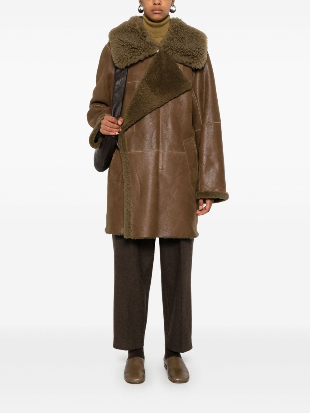 asymmetric shearling coat - 2