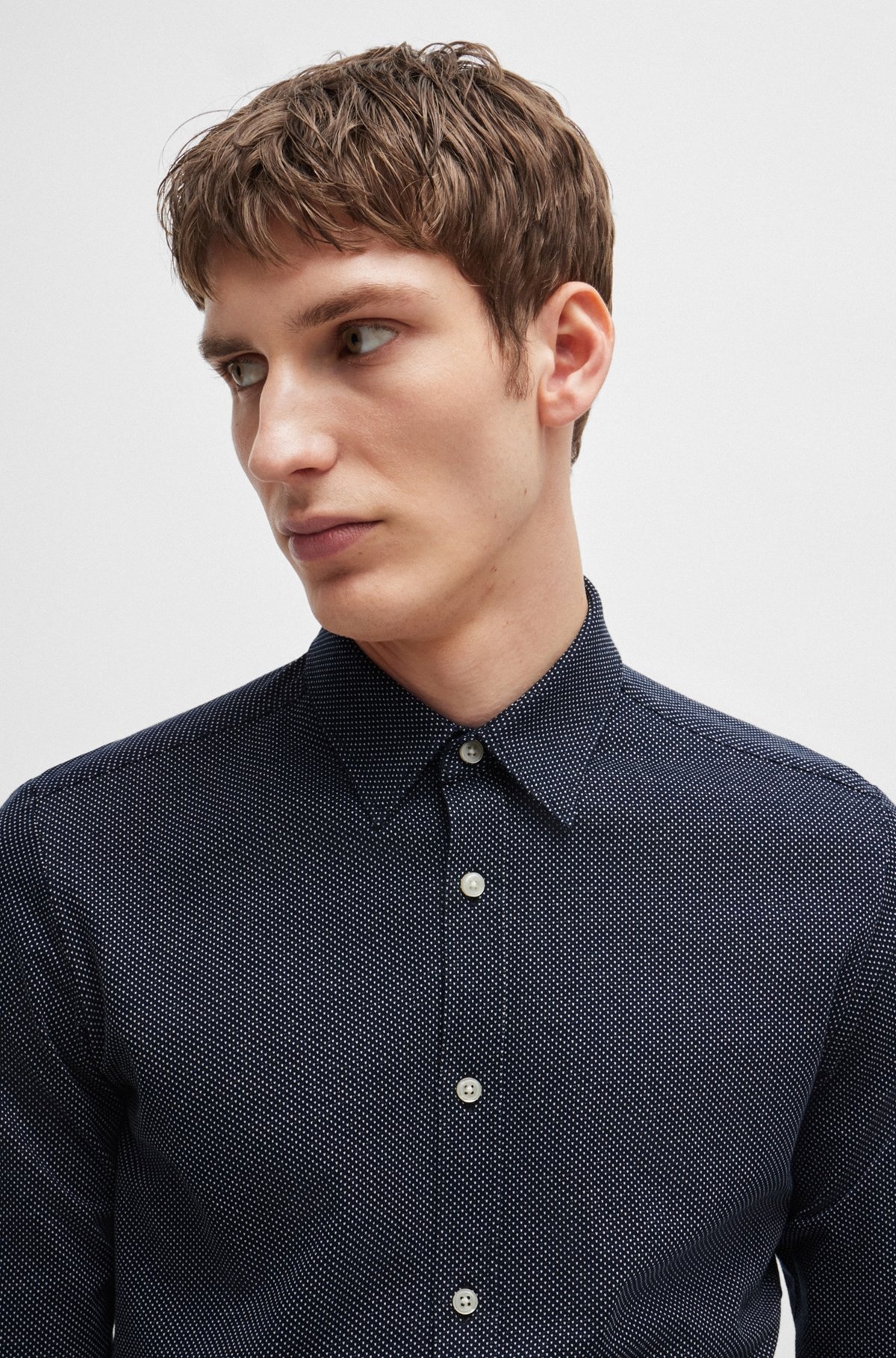 SLIM-FIT SHIRT IN STRUCTURED COTTON JERSEY - 3