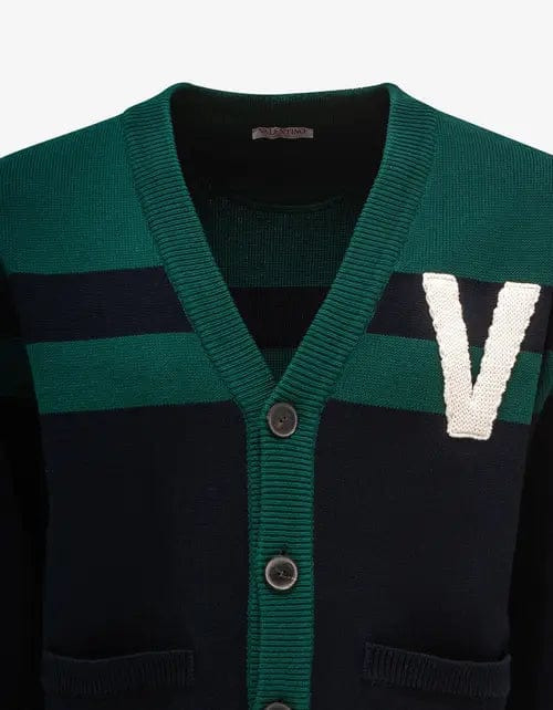 Valentino Navy Blue & Green V Logo Patch Cardigan - 4