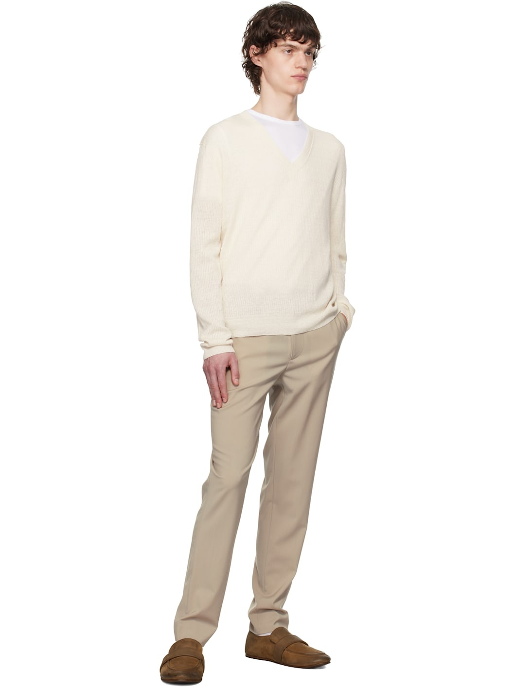 Beige Tropical Wool Trousers - 4