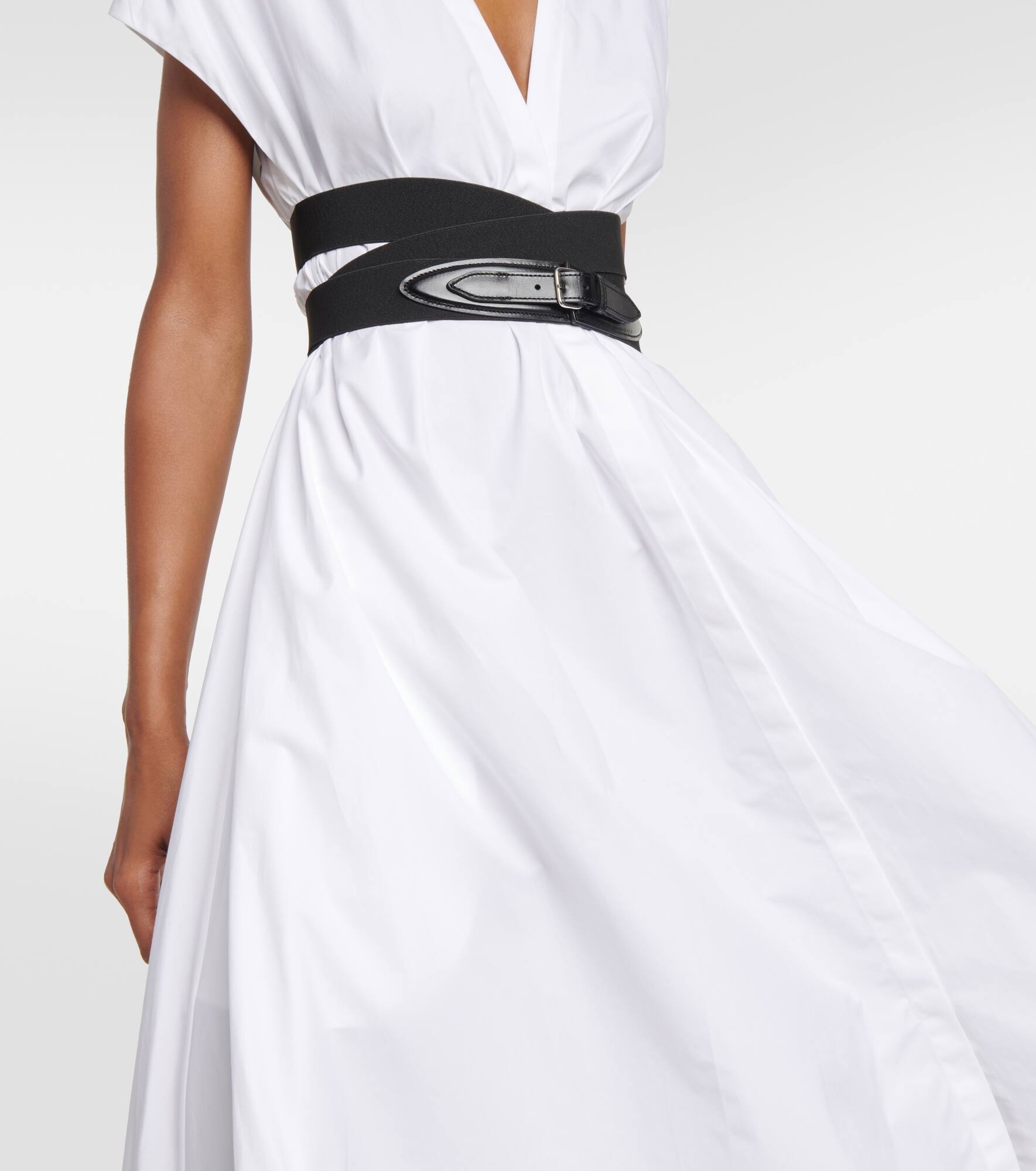 Belted cotton poplin midi dress - 5