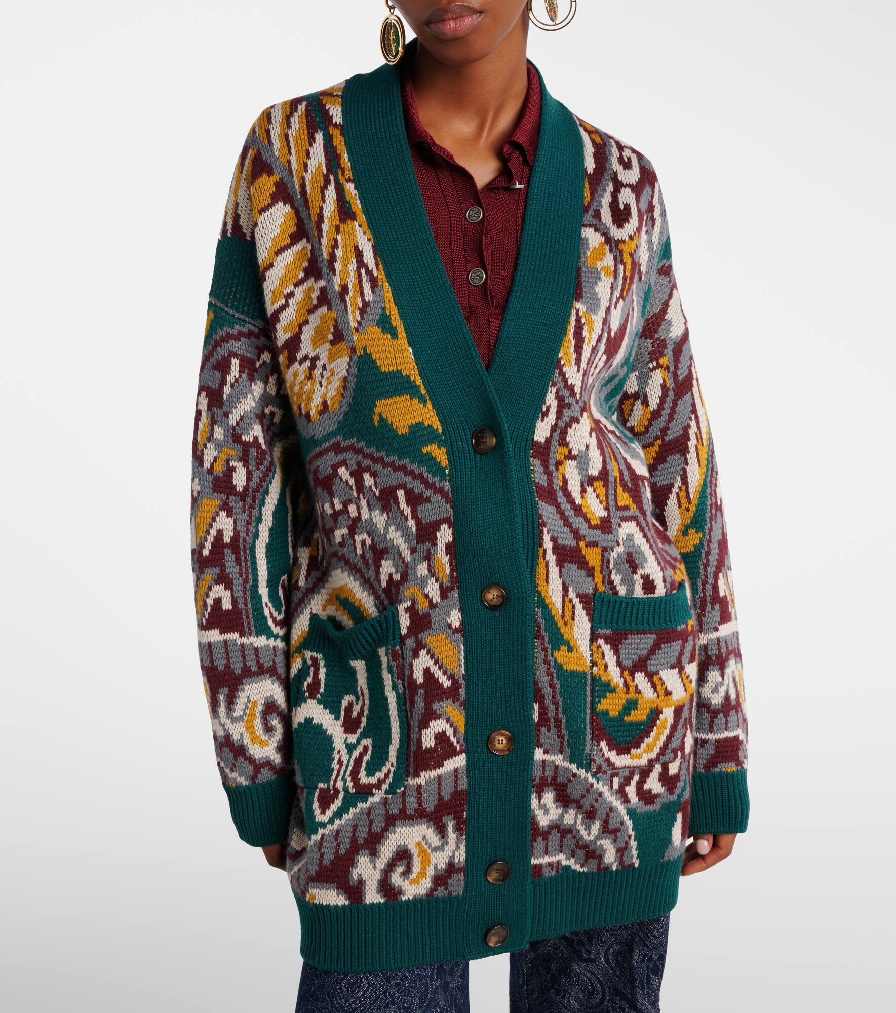 Jacquard wool-blend cardigan - 6