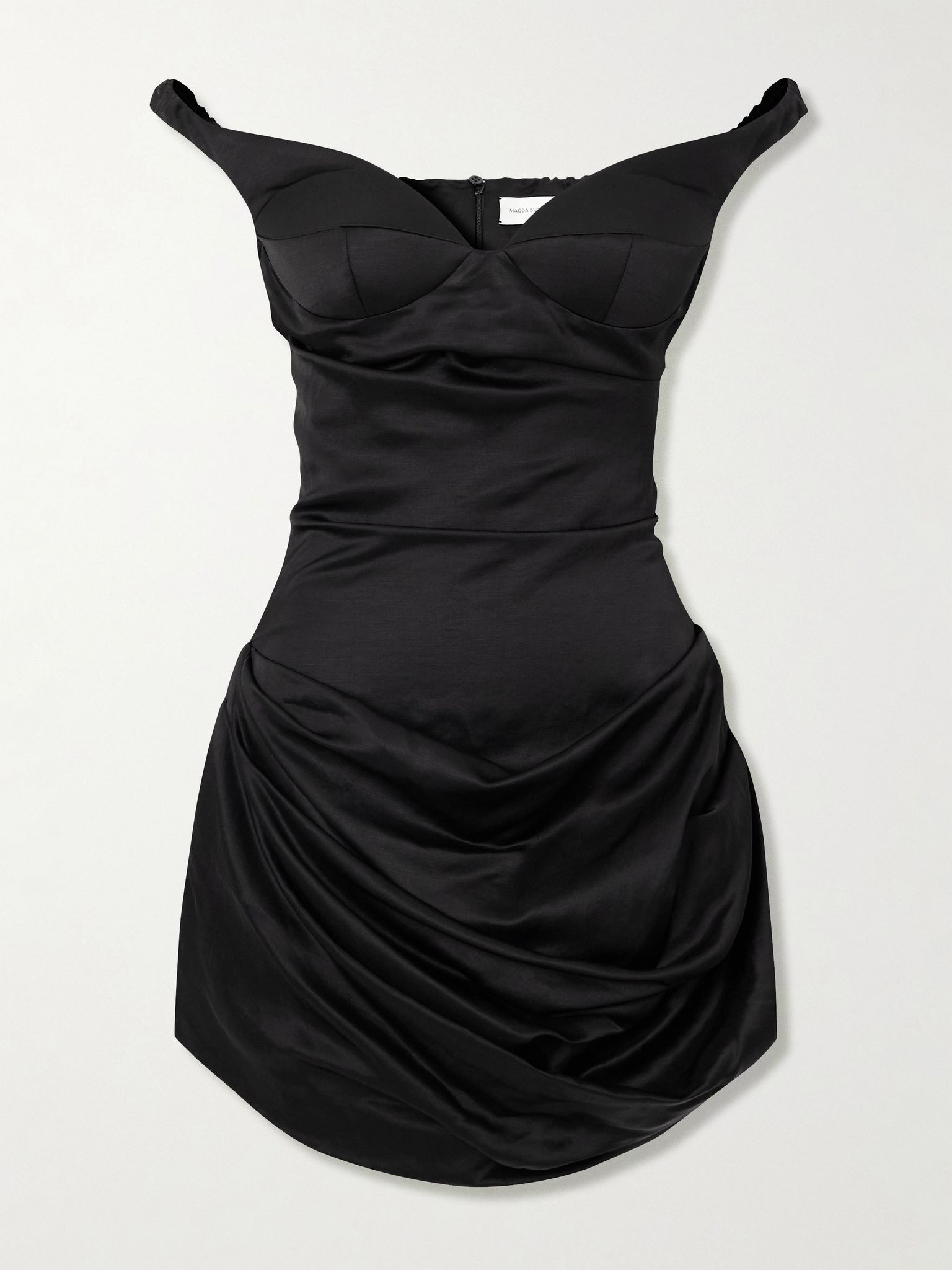 Off-the-shoulder ruched satin dress Black - 1