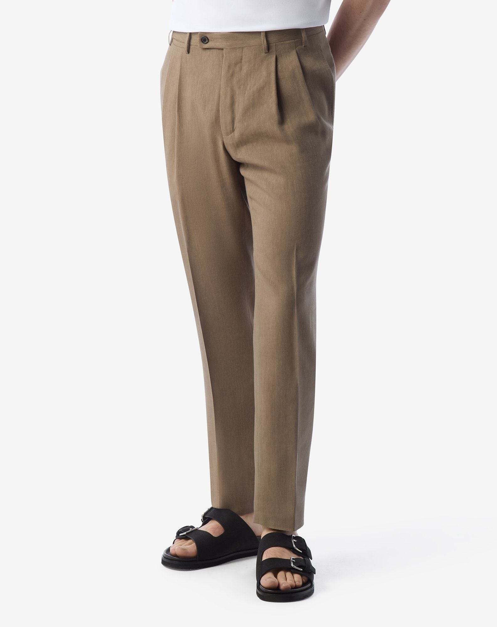 Extralight beige wool and naturally stretch linen trousers - 3