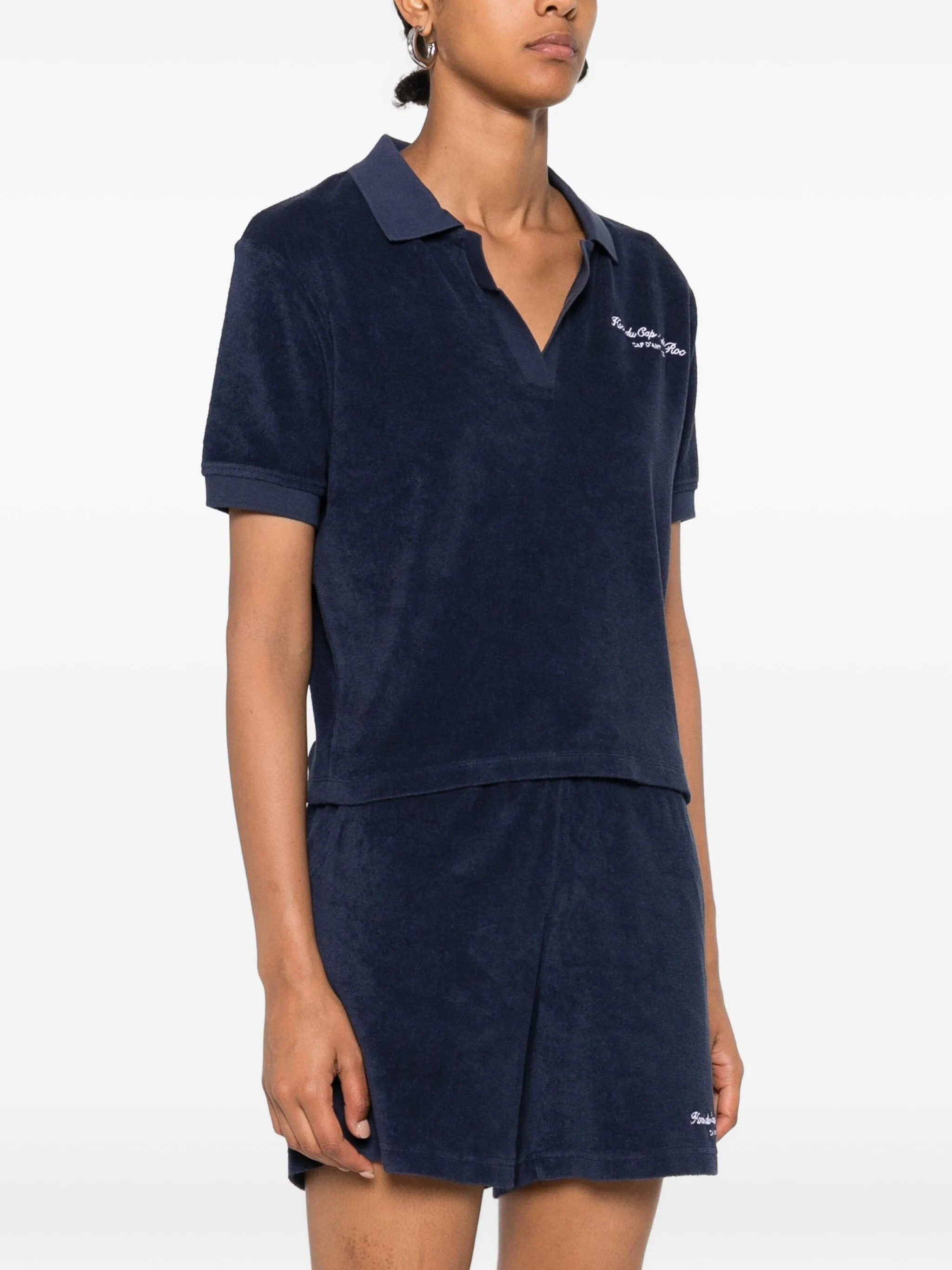Sporty & Rich Embroidered Cotton Terry Polo Top - 2