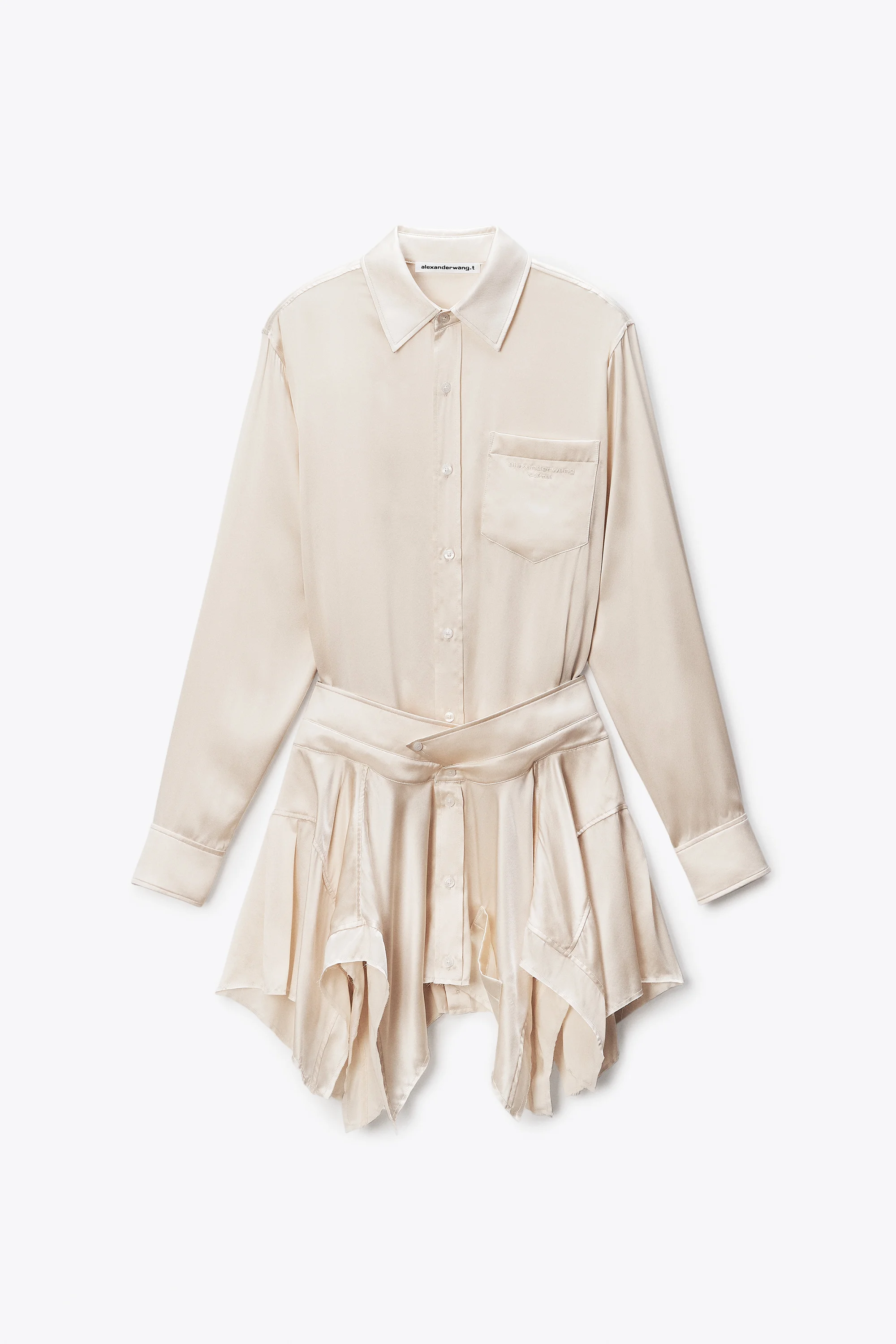 Ivory Silk Charmeuse Pre-Styled Double Shirtdress - 1