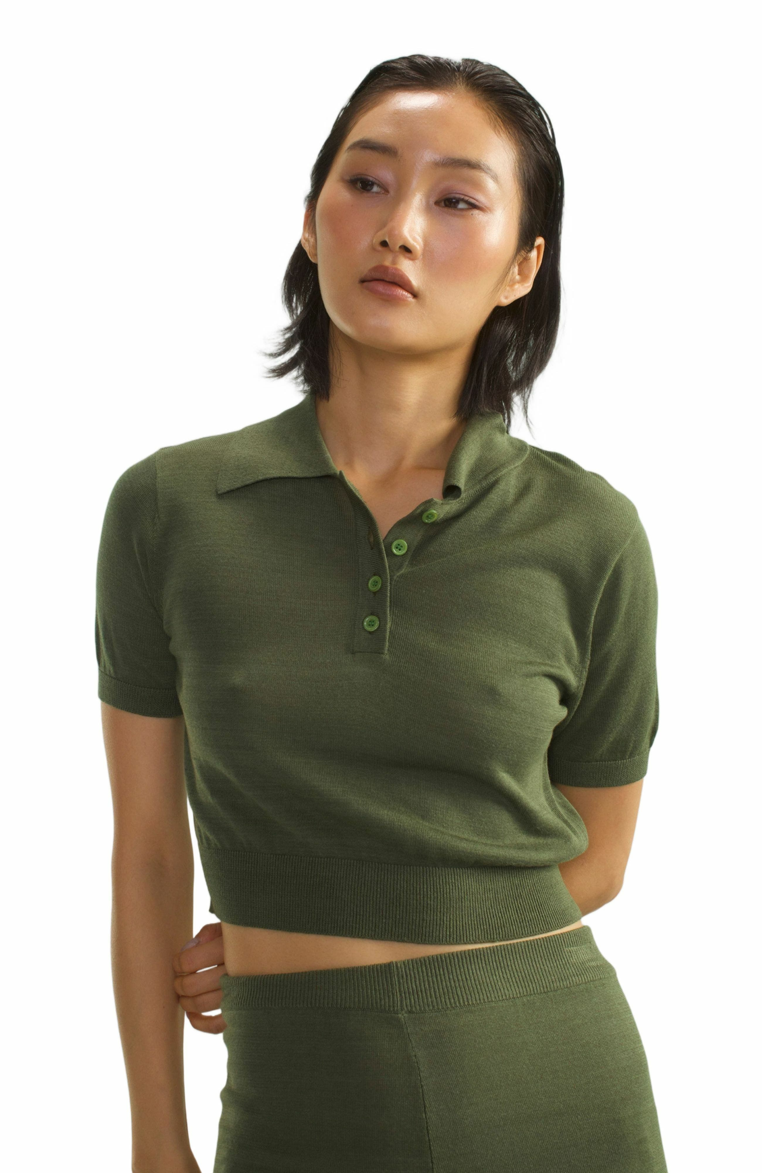 Cynthia Rowley Aspen Knit Polo in Dark Green at Nordstrom - 4