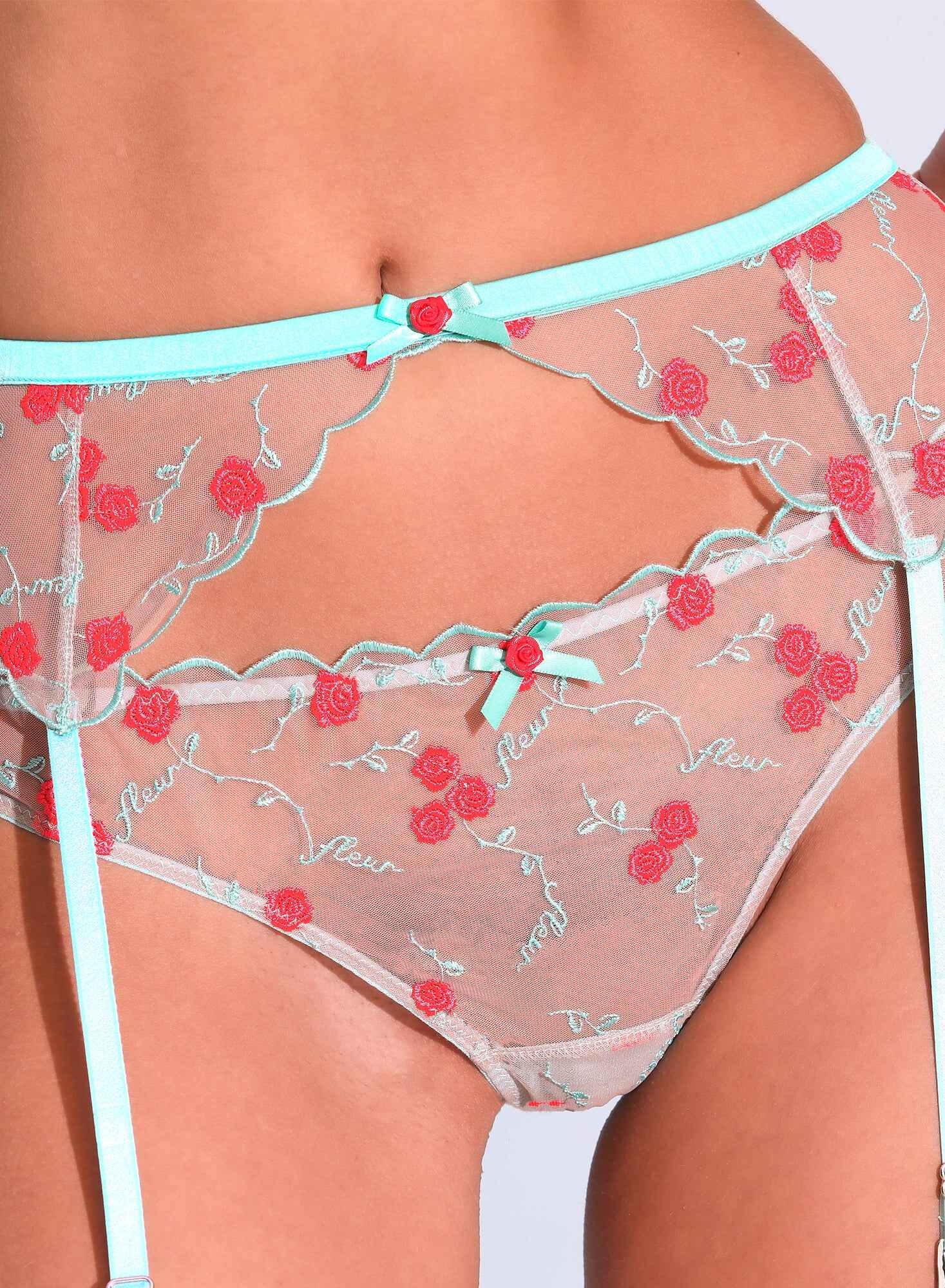Rose & Vine Embroidery Garter Belt - 5