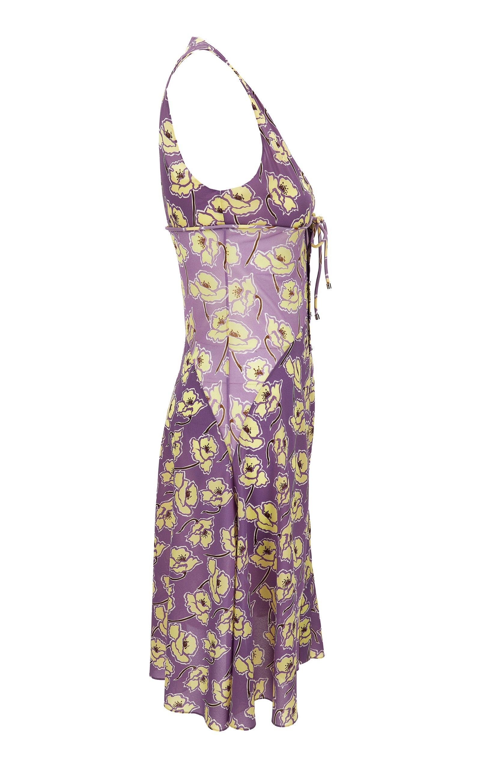 Floral Stretch Silk Georgette Knee-Length Dress purple - 5